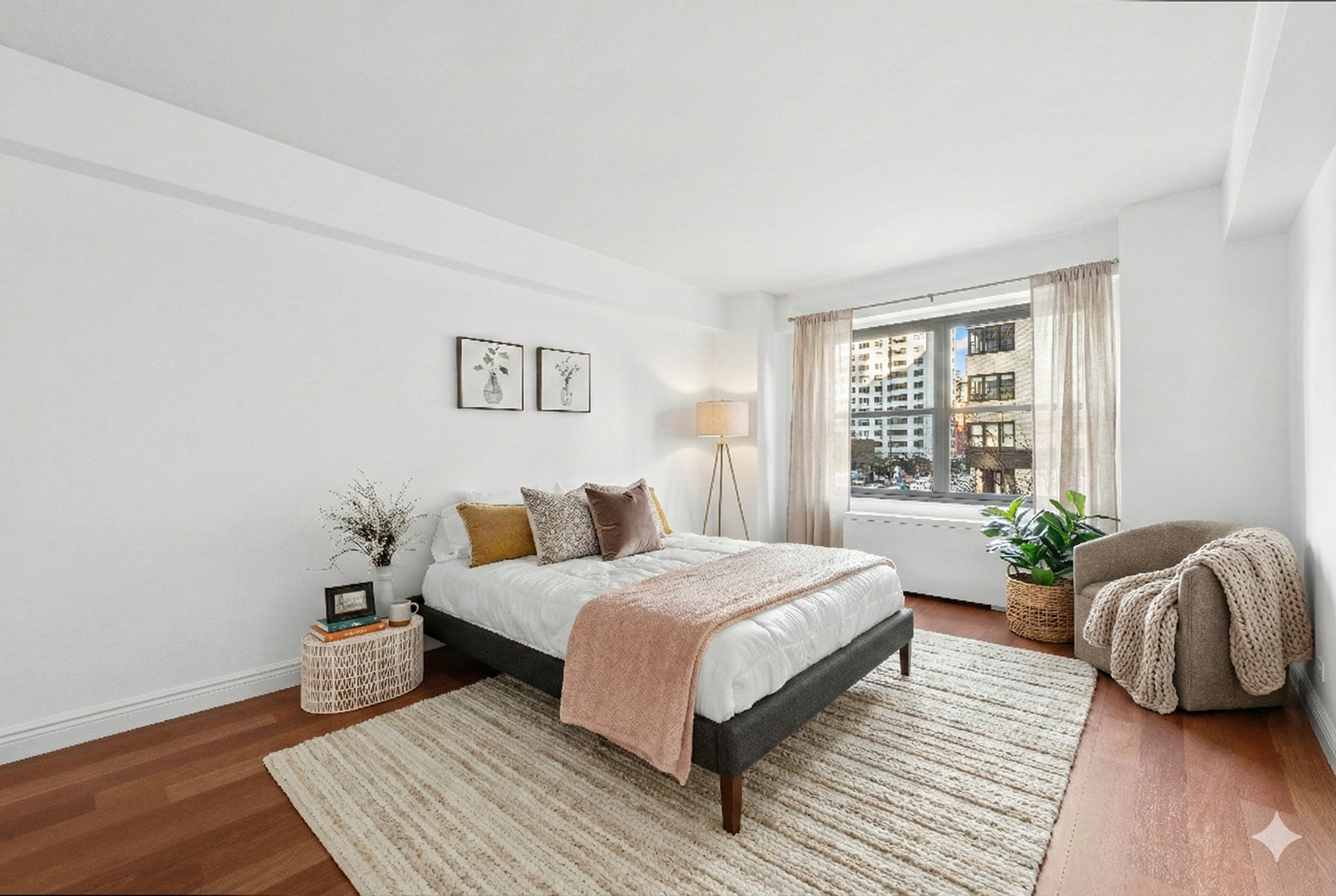 400 East 56th Street, Unit 3D Manhattan, NY 10022 - Photo 4 of 24 a bedroom with a large bed wooden floor and window
