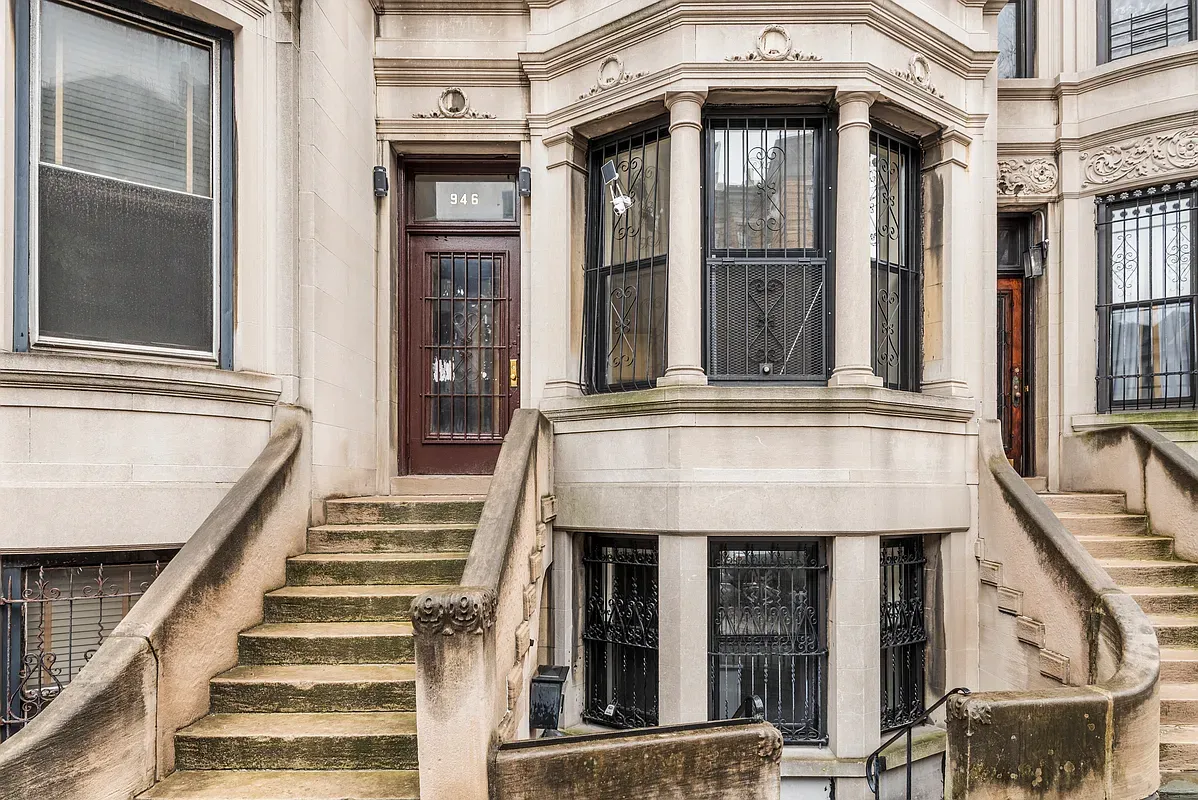 a front view of a building with a window