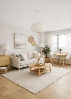 a living room with furniture lamp and window