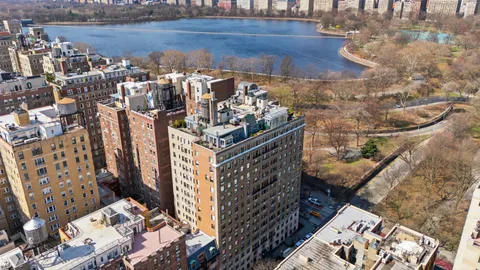 a city view with tall buildings