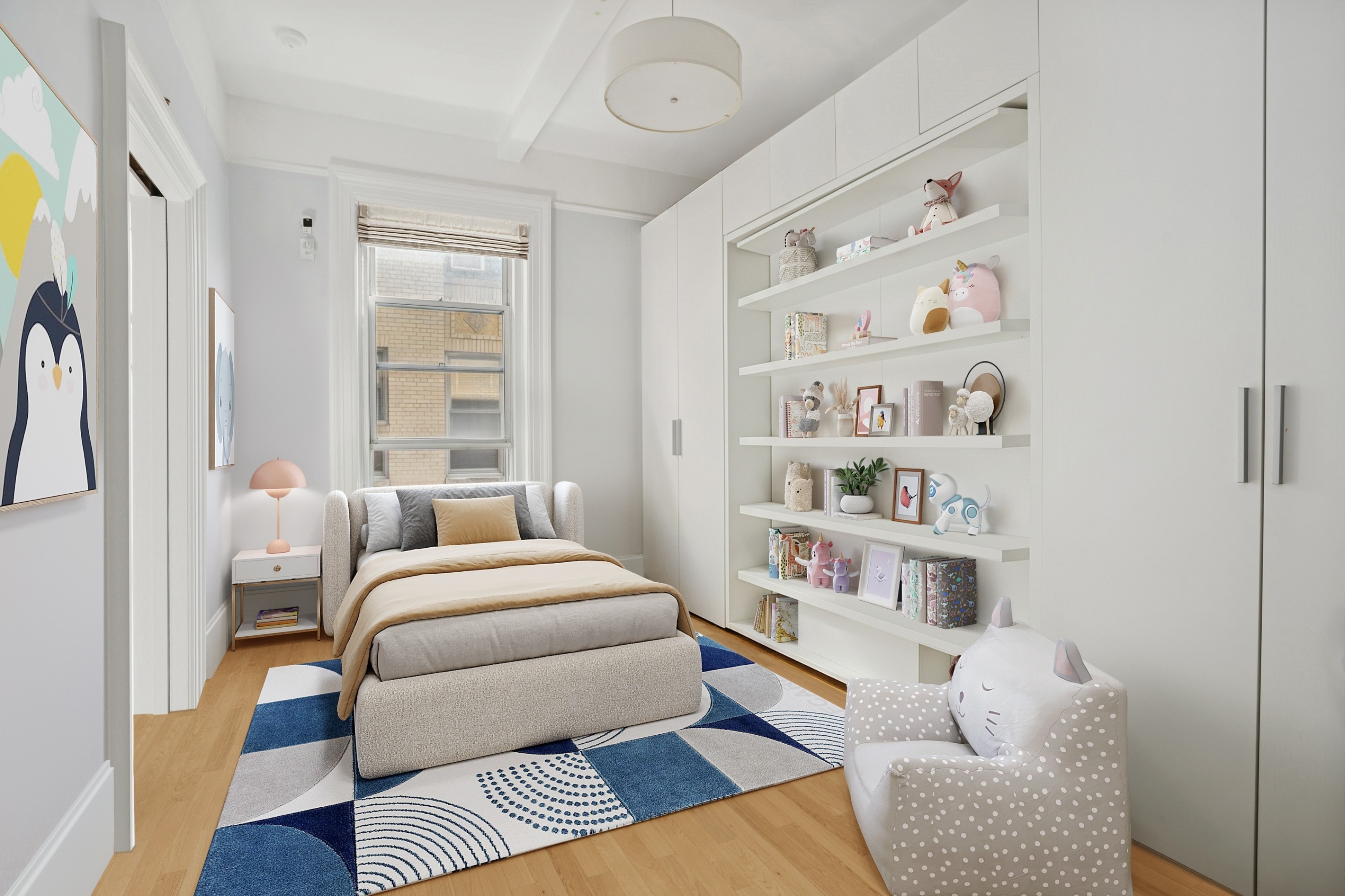 333 Central Park West, Unit 115 Manhattan, NY 10025 - Photo 9 of 13 a bedroom with furniture and a book shelf