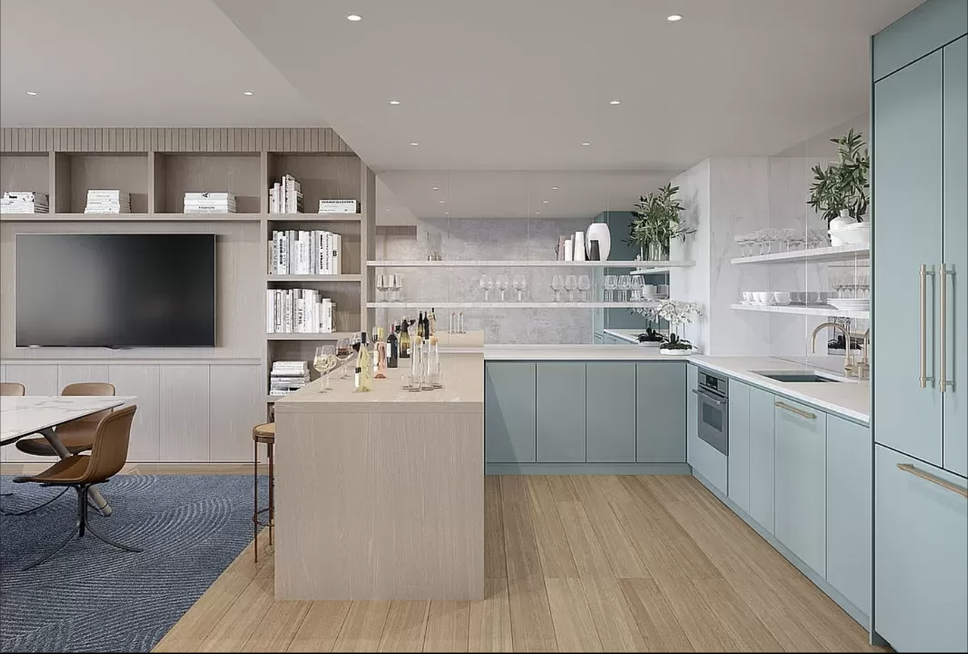 368 3rd Avenue, Unit 32B Manhattan, NY 10016 - Photo 14 of 19 a kitchen with a sink cabinets and wooden floor