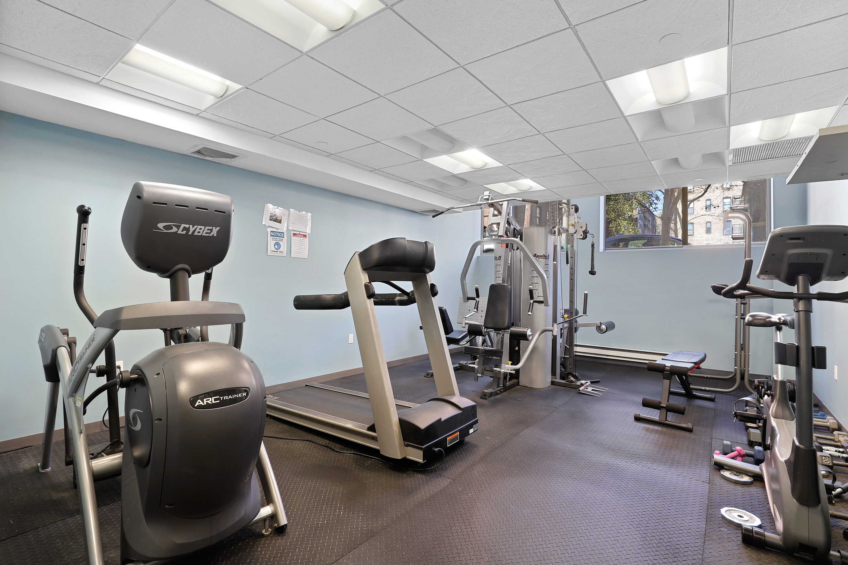 a view of a room with gym equipment