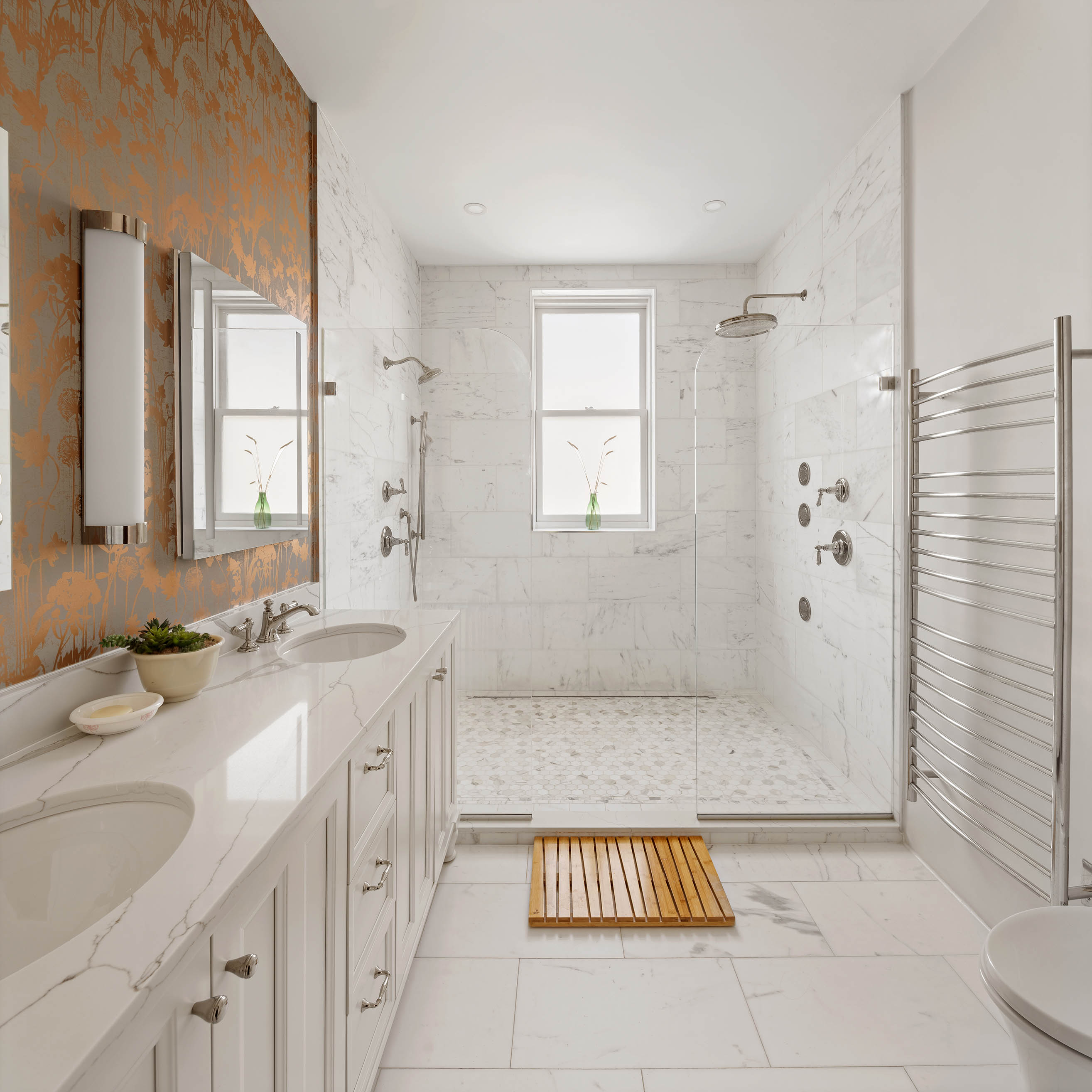 89 West 119th Street Manhattan, NY 10026 - Photo 10 of 22 a bathroom with a sink a toilet a mirror and shower