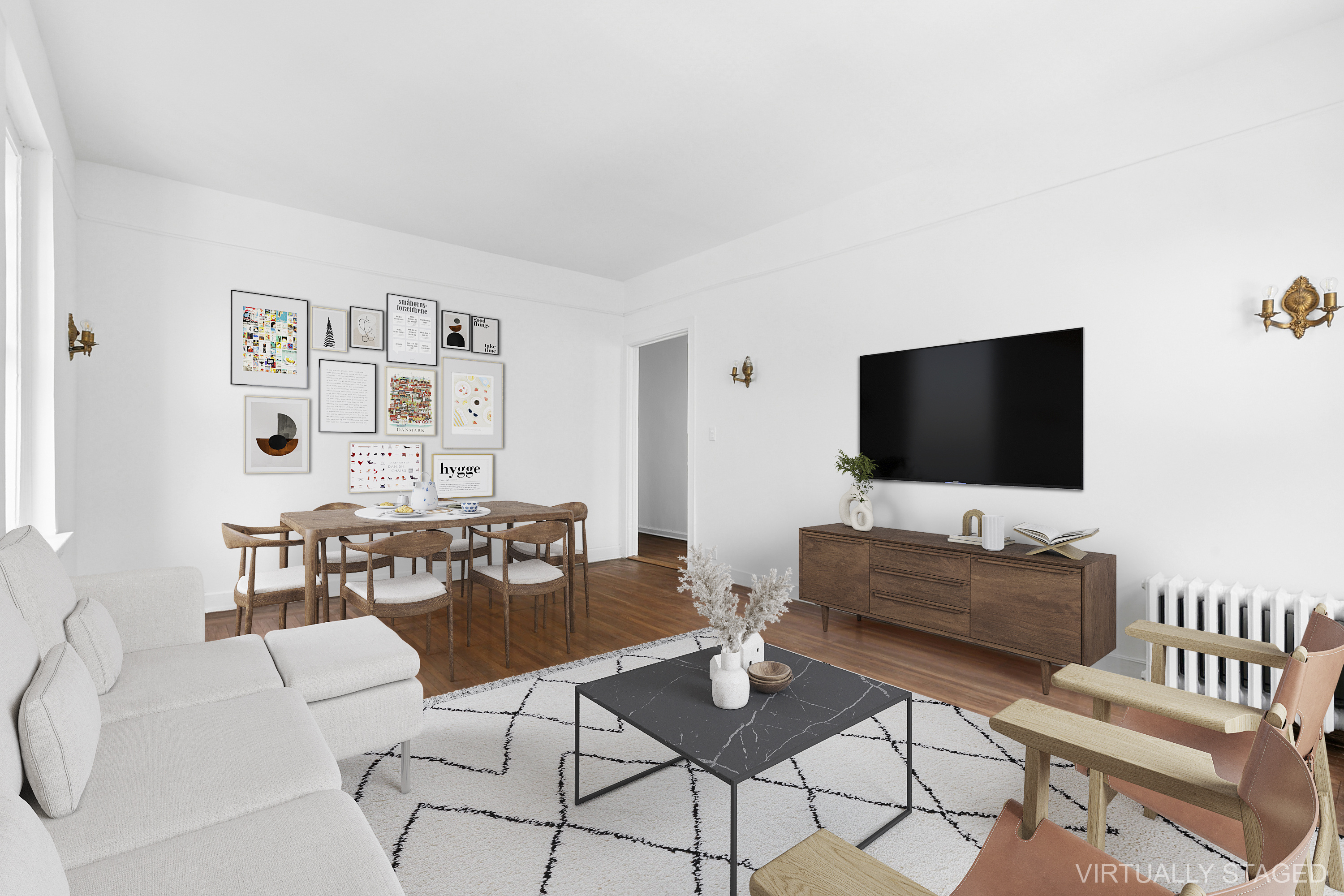 370 Central Park West, Unit 413 Manhattan, NY 10025 - Photo 3 of 19 a living room with furniture and a flat screen tv