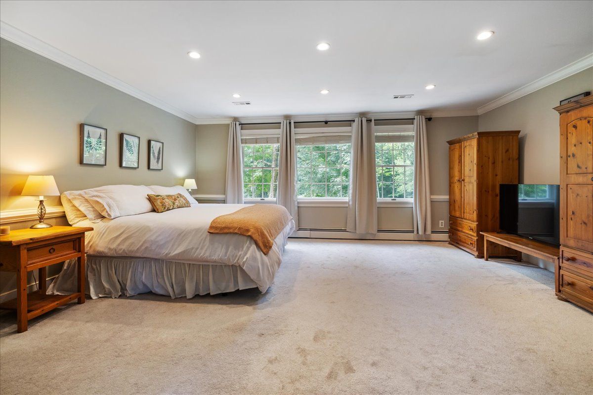 a bedroom with furniture and a potted plant