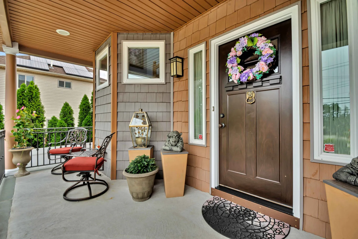 a view of porch with seating space