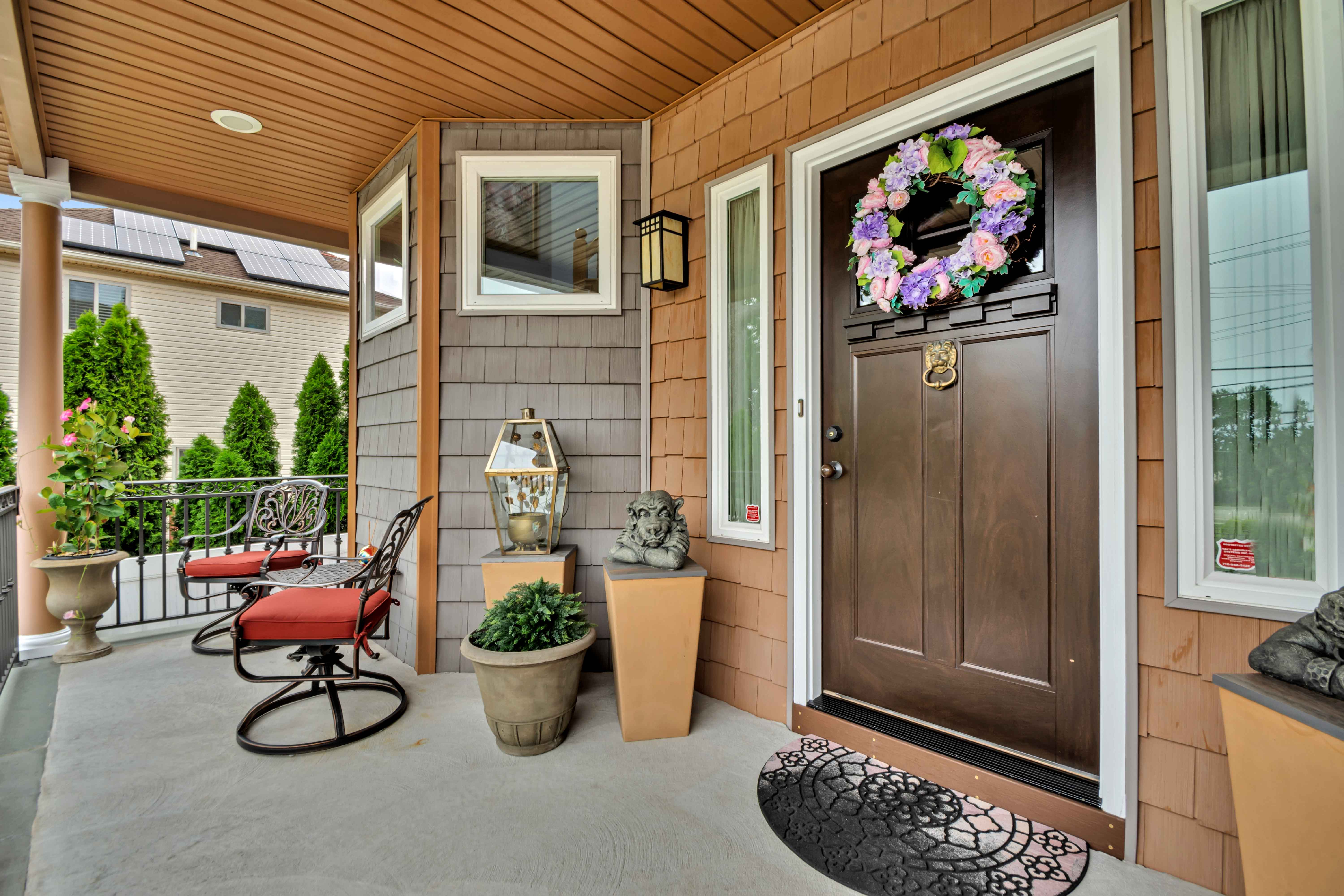 a view of porch with seating space