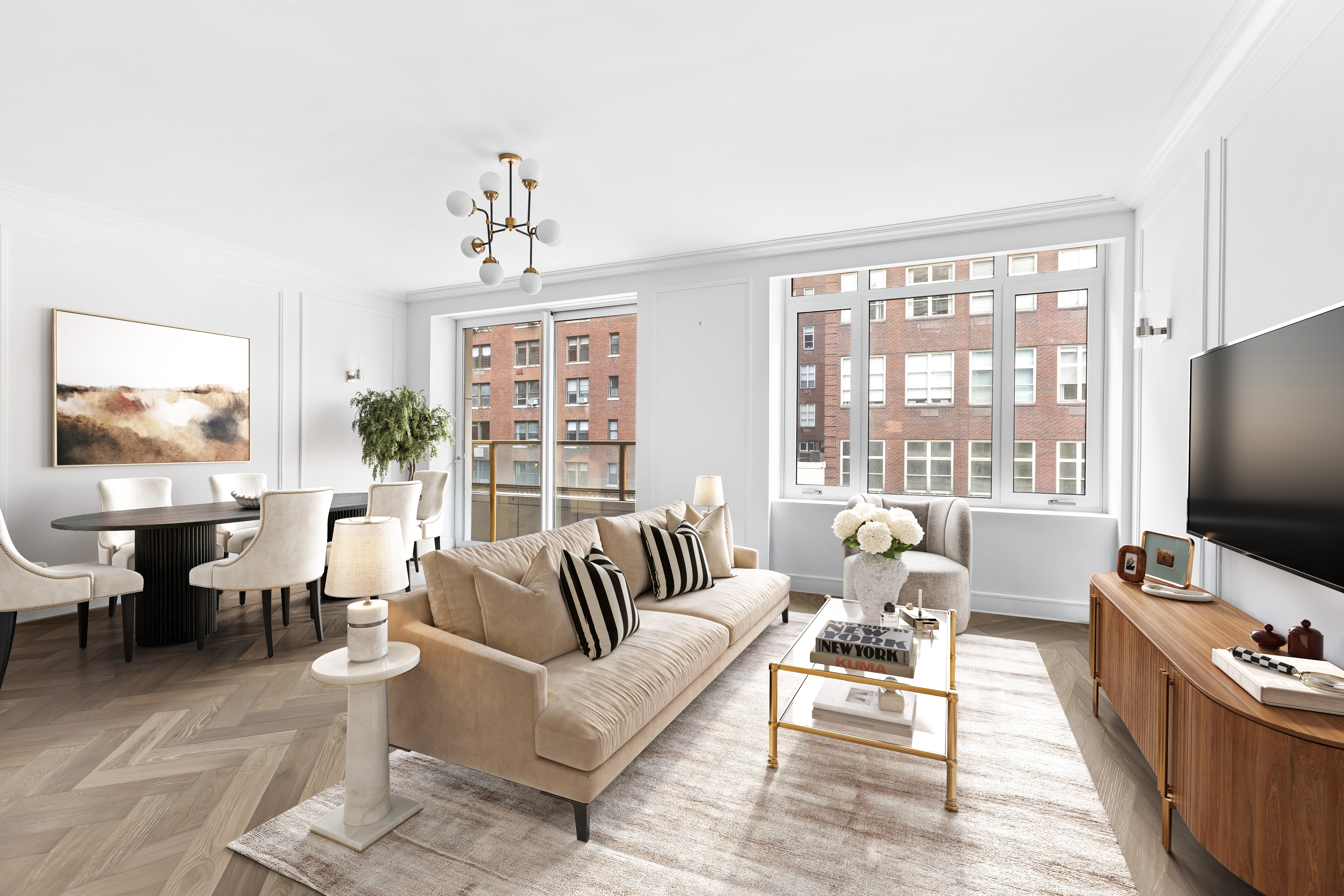 126 East 86th Street, Unit 5B Manhattan, NY 10028 - Photo 1 of 22 a living room with furniture large window and flat screen tv