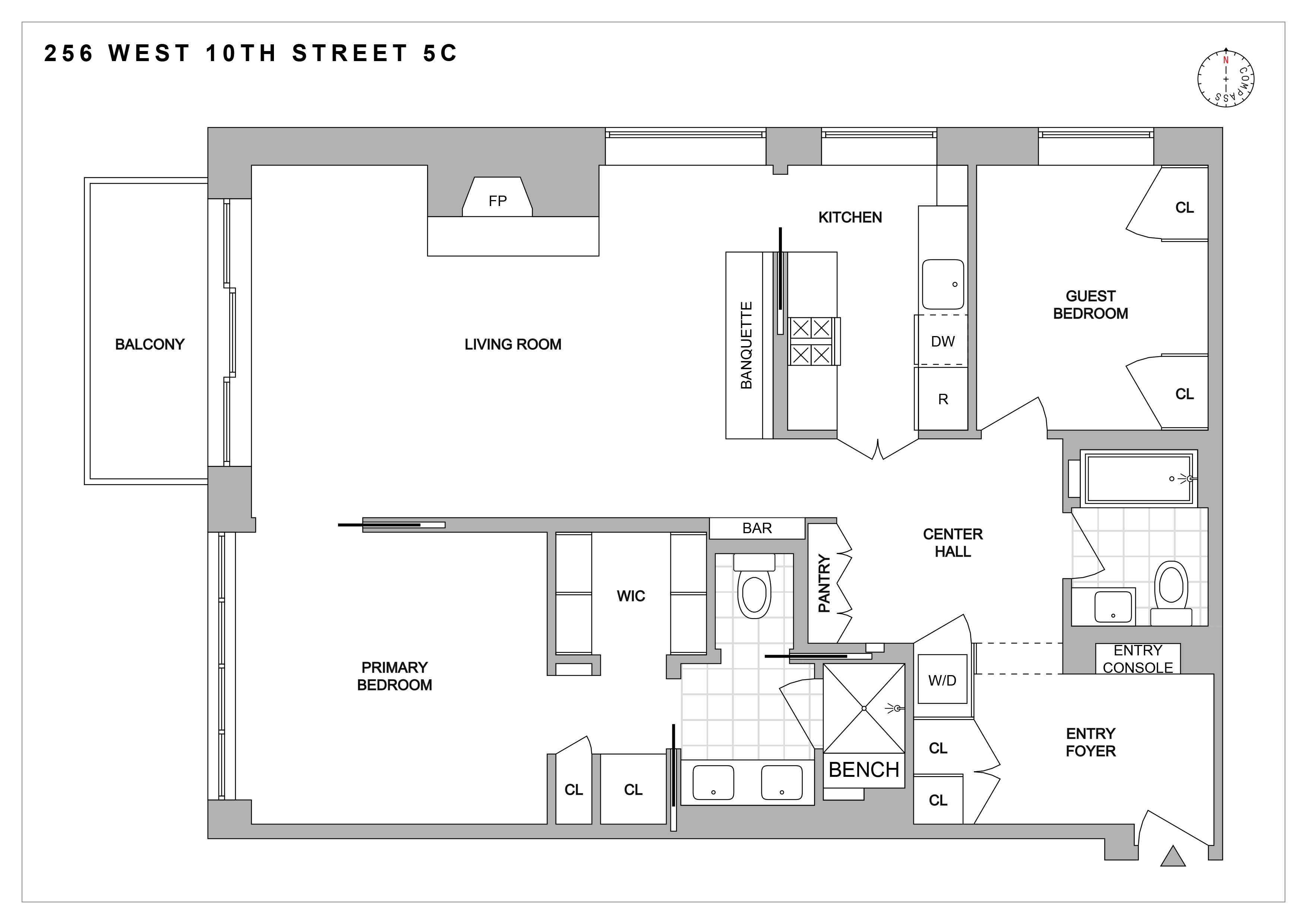 256 West 10th Street, Unit 5C Manhattan, NY 10014 - Photo 2 of 2 a black and white photo of a living room