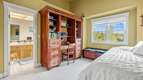 a bedroom with a bed and a cabinets