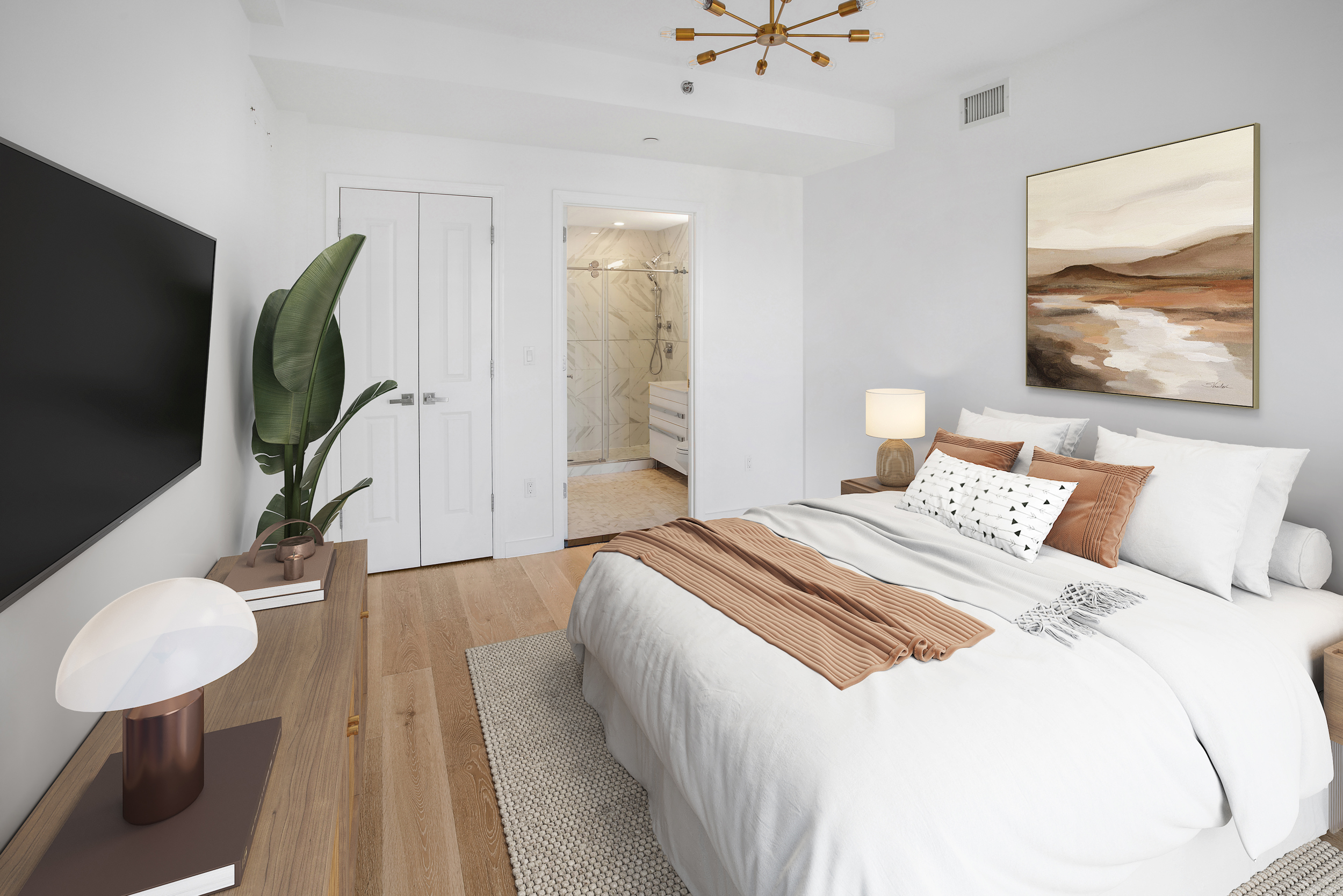 3041 Ocean Avenue, Unit PH4 Brooklyn, NY 11235 - Photo 2 of 18 a bedroom with bed and a flat screen tv