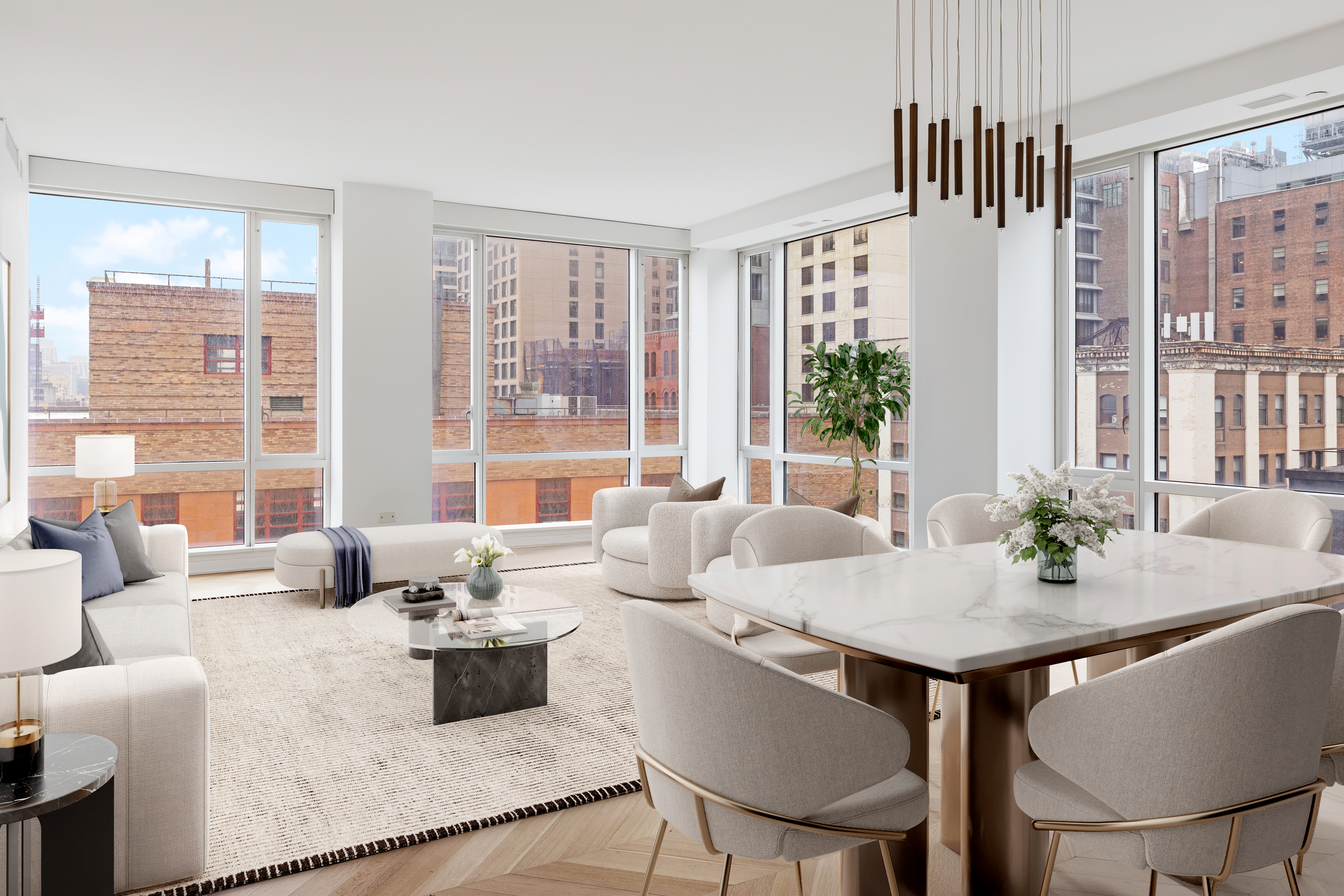 330 Spring Street, Unit 6A Manhattan, NY 10013 - Photo 2 of 11 a living room with furniture and large windows
