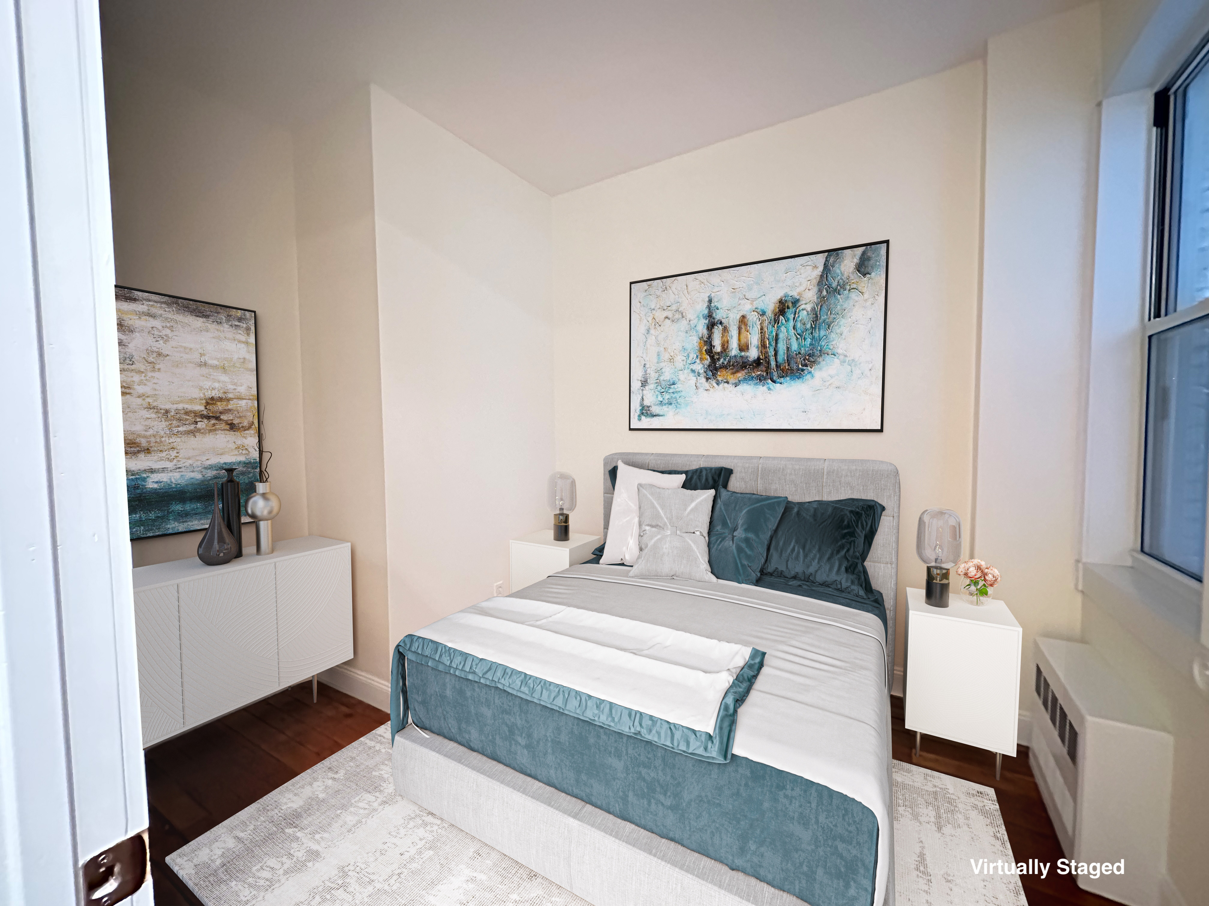 459 West 35th Street, Unit 1E Manhattan, NY 10001 - Photo 6 of 18 a bedroom with a bed and a painting on the wall