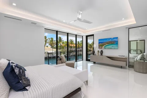 a spacious bedroom with a large bed and a large window