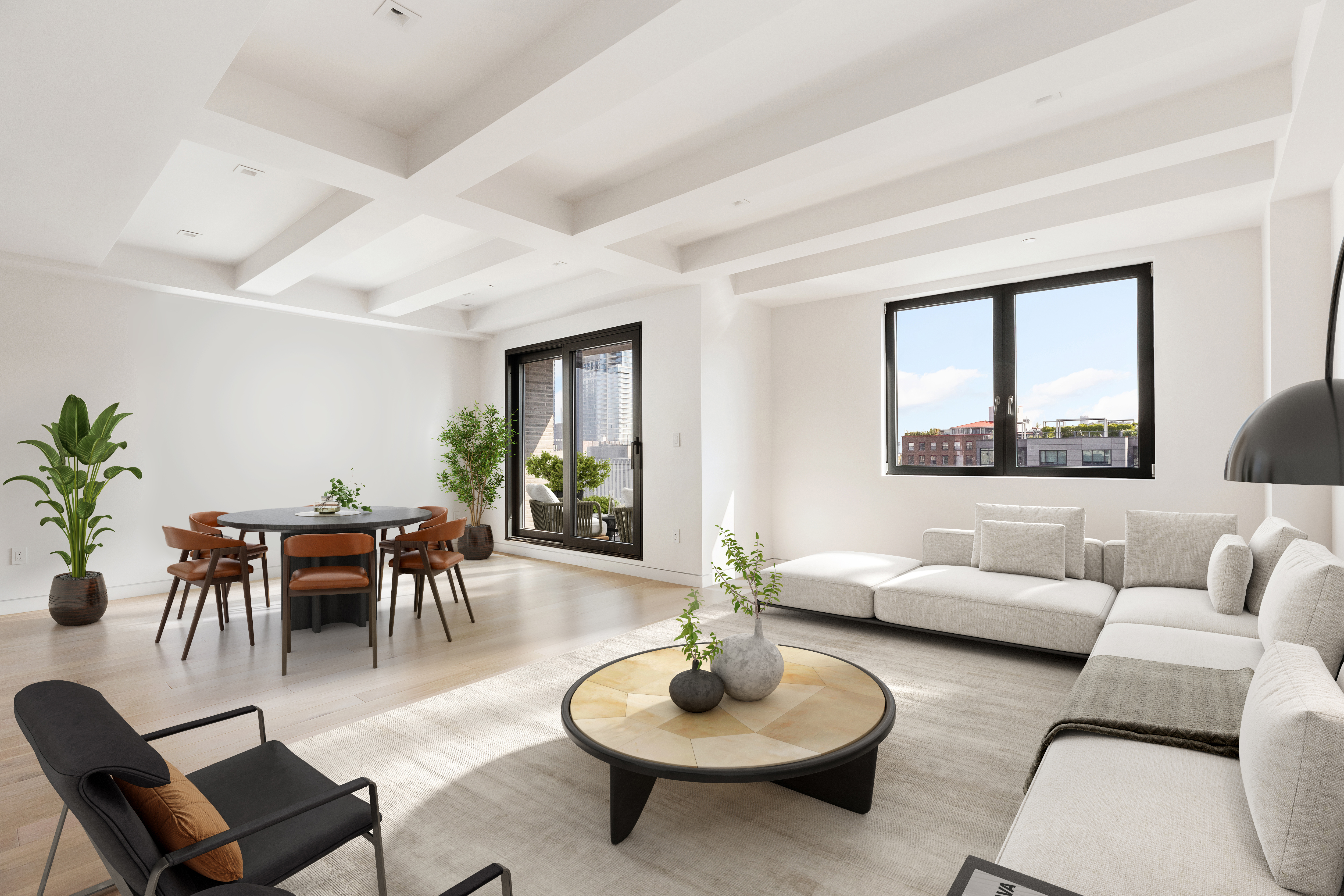 96 North 1st Street, Unit 3A Brooklyn, NY 11249 - Photo 2 of 13 a living room with furniture a rug and a large window