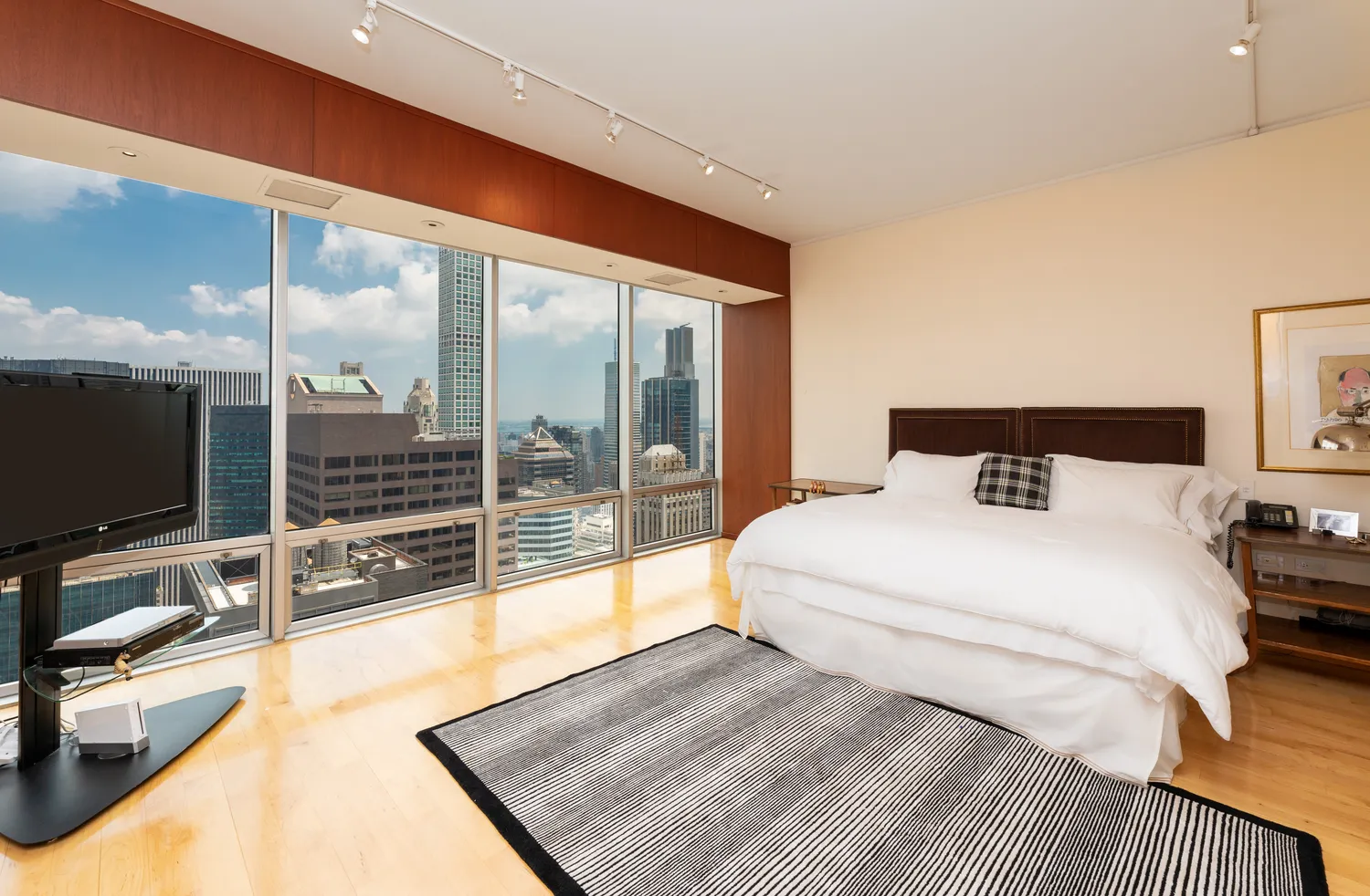 a city view with tall buildings