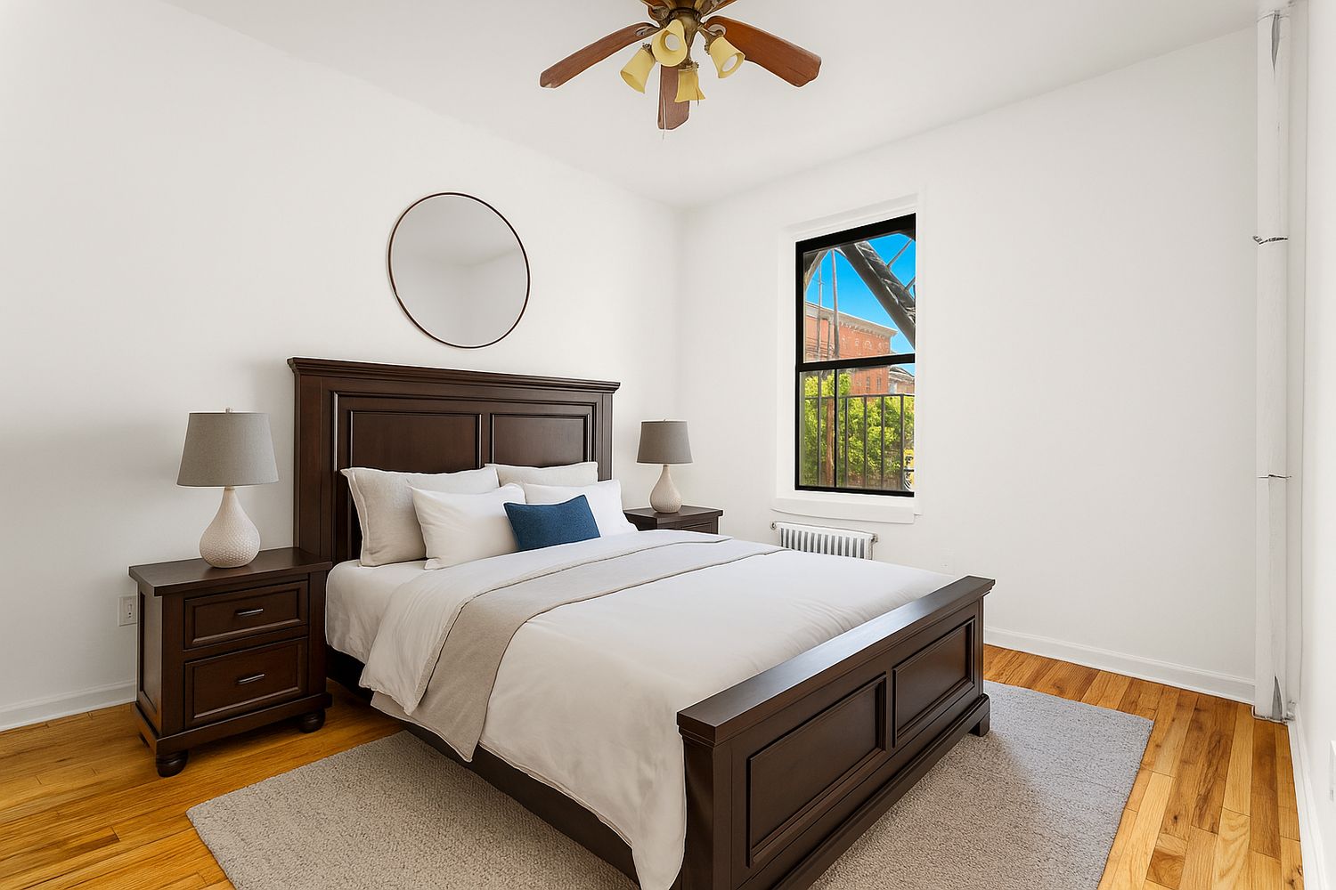 a bedroom with a bed and window