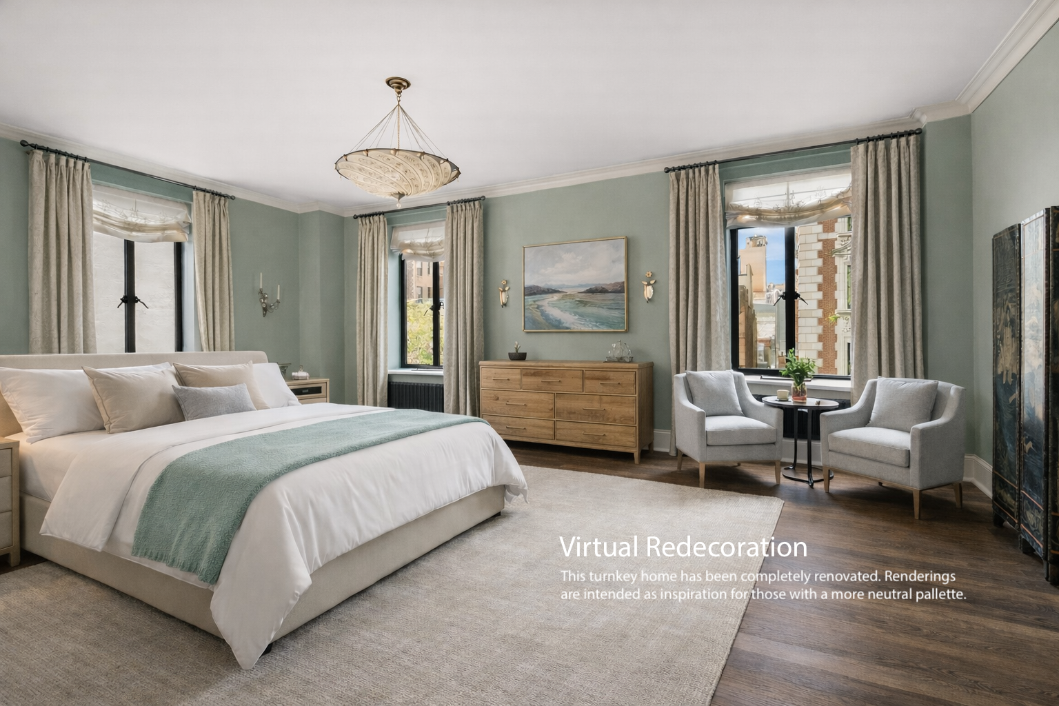 145-146 Central Park West, Unit 5G Manhattan, NY 10023 - Photo 11 of 18 a spacious bedroom with a bed and a large mirror