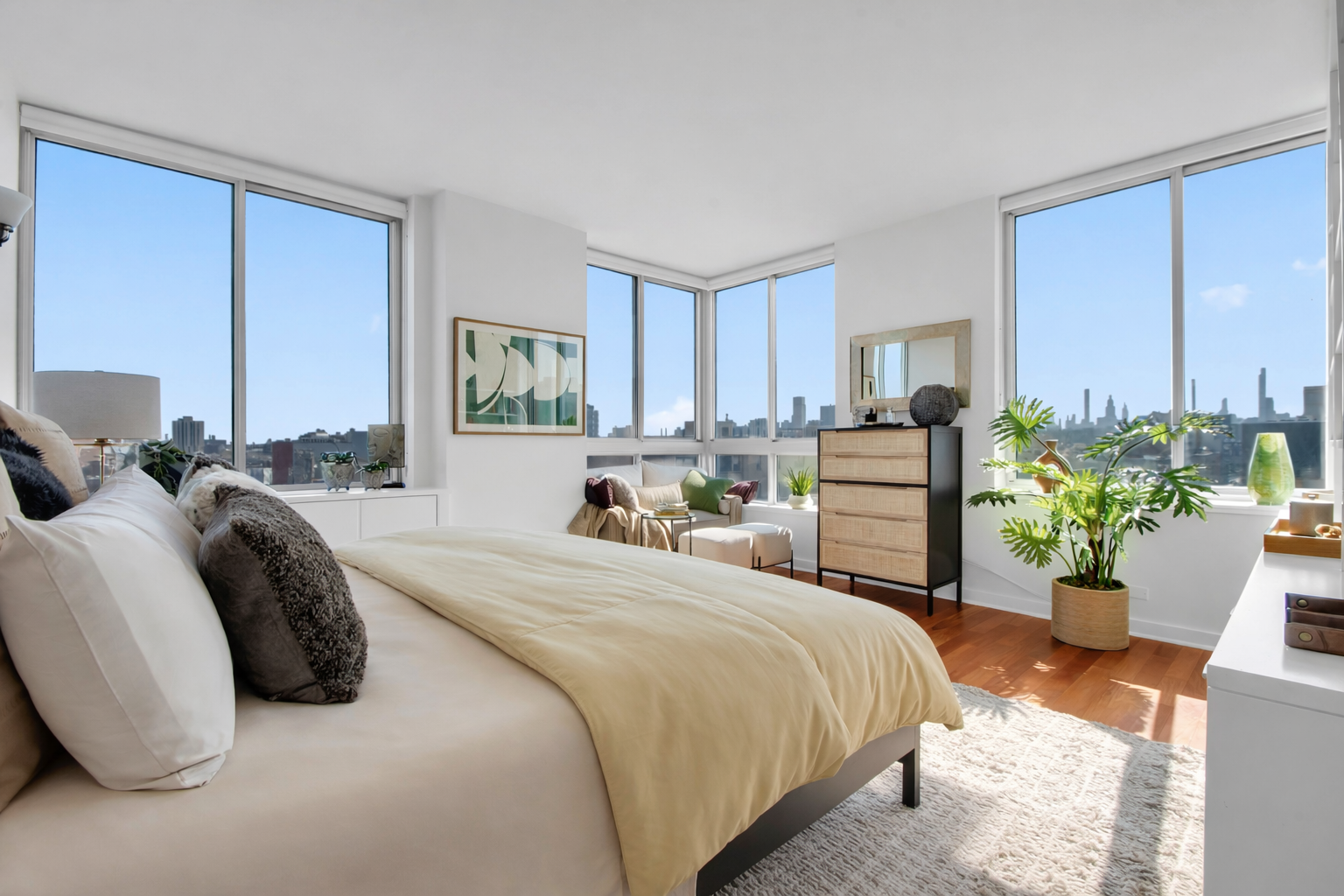 301 West 118th Street, Unit PH1F Manhattan, NY 10026 - Photo 8 of 15 a bedroom with a bed table flowerpot and a window