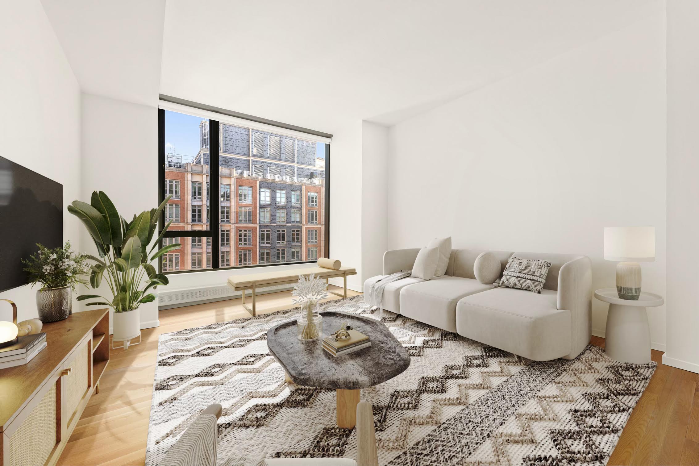505 Greenwich Street, Unit 10G Manhattan, NY 10013 - Photo 2 of 7 a living room with furniture and a large window