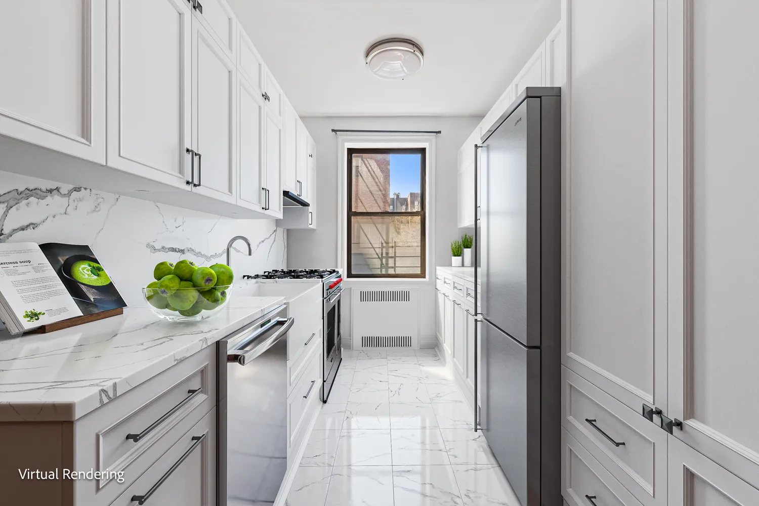 a kitchen with stainless steel appliances granite countertop a refrigerator and a sink