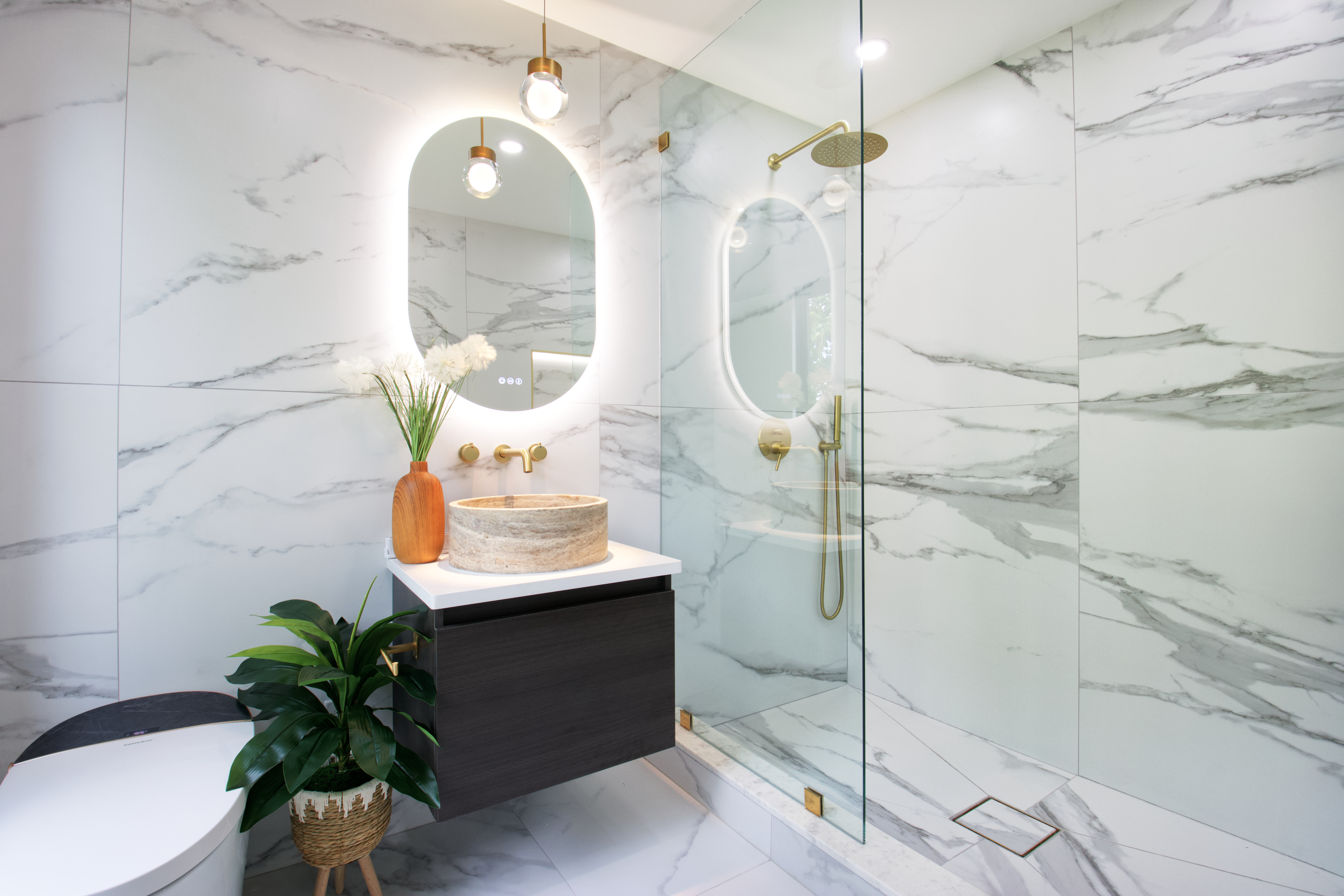 255 Macon Street Brooklyn, NY 11216 - Photo 31 of 36 a bathroom with a sink a mirror and a shower