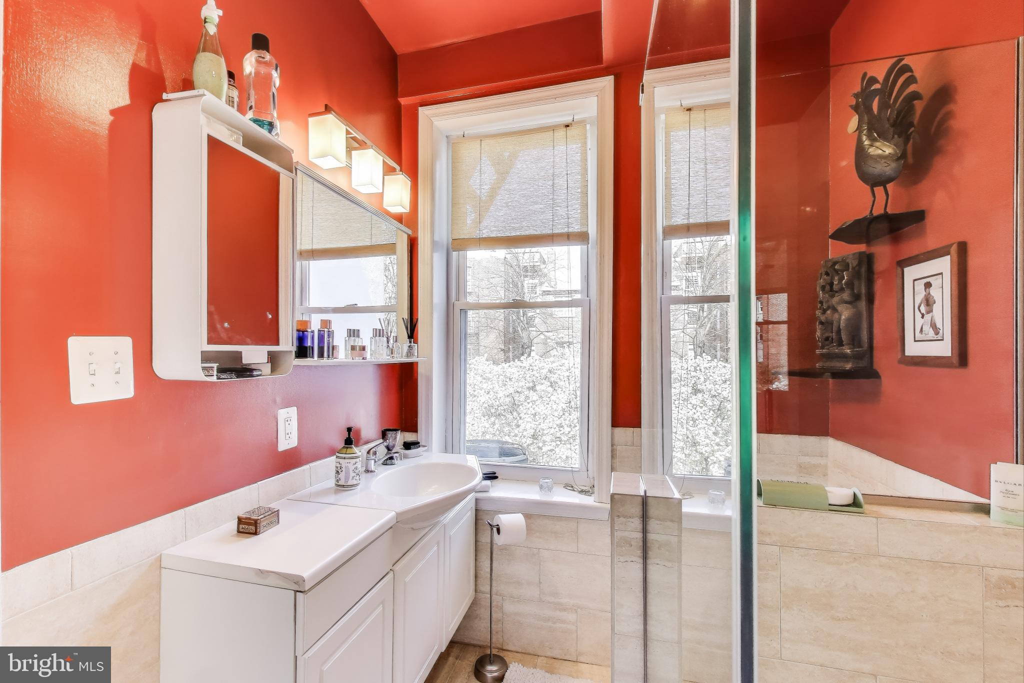 1317 Corcoran Street Northwest Washington, DC 20009 - Photo 17 of 47 a bathroom with a sink vanity and a mirror