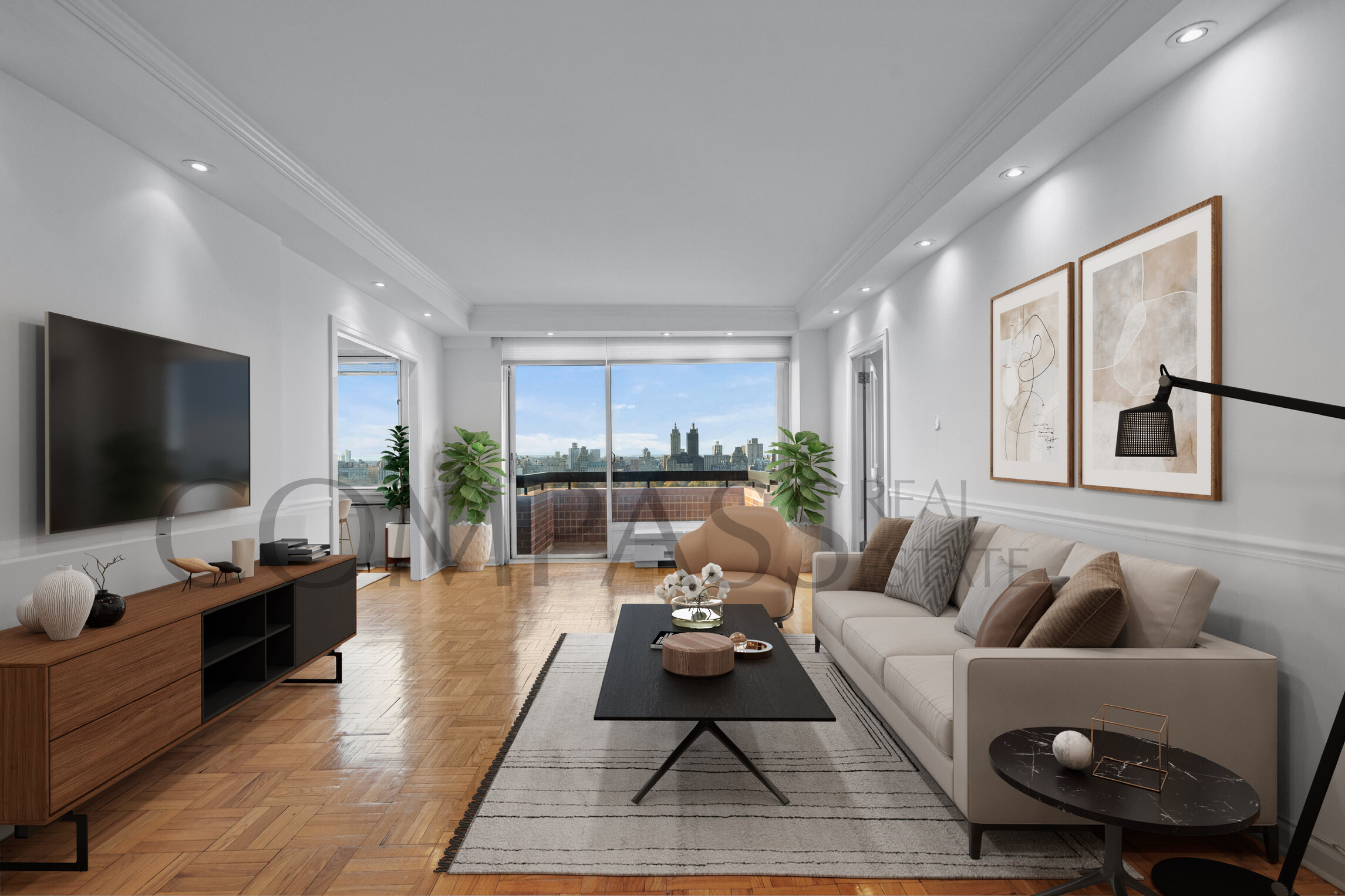 a living room with furniture and a flat screen tv