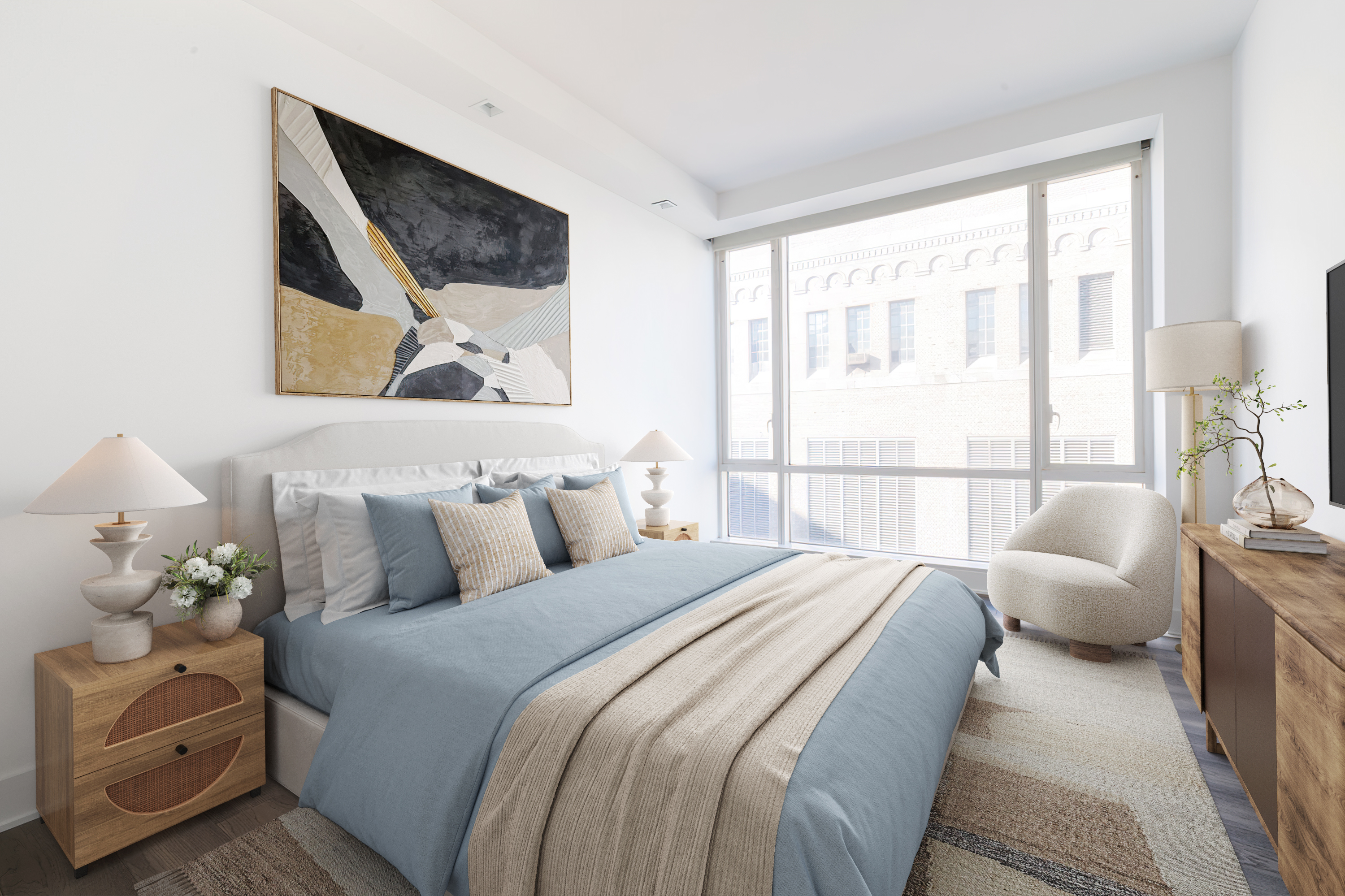 330 Spring Street, Unit 8B Manhattan, NY 10013 - Photo 5 of 14 a bedroom with a bed and a large window