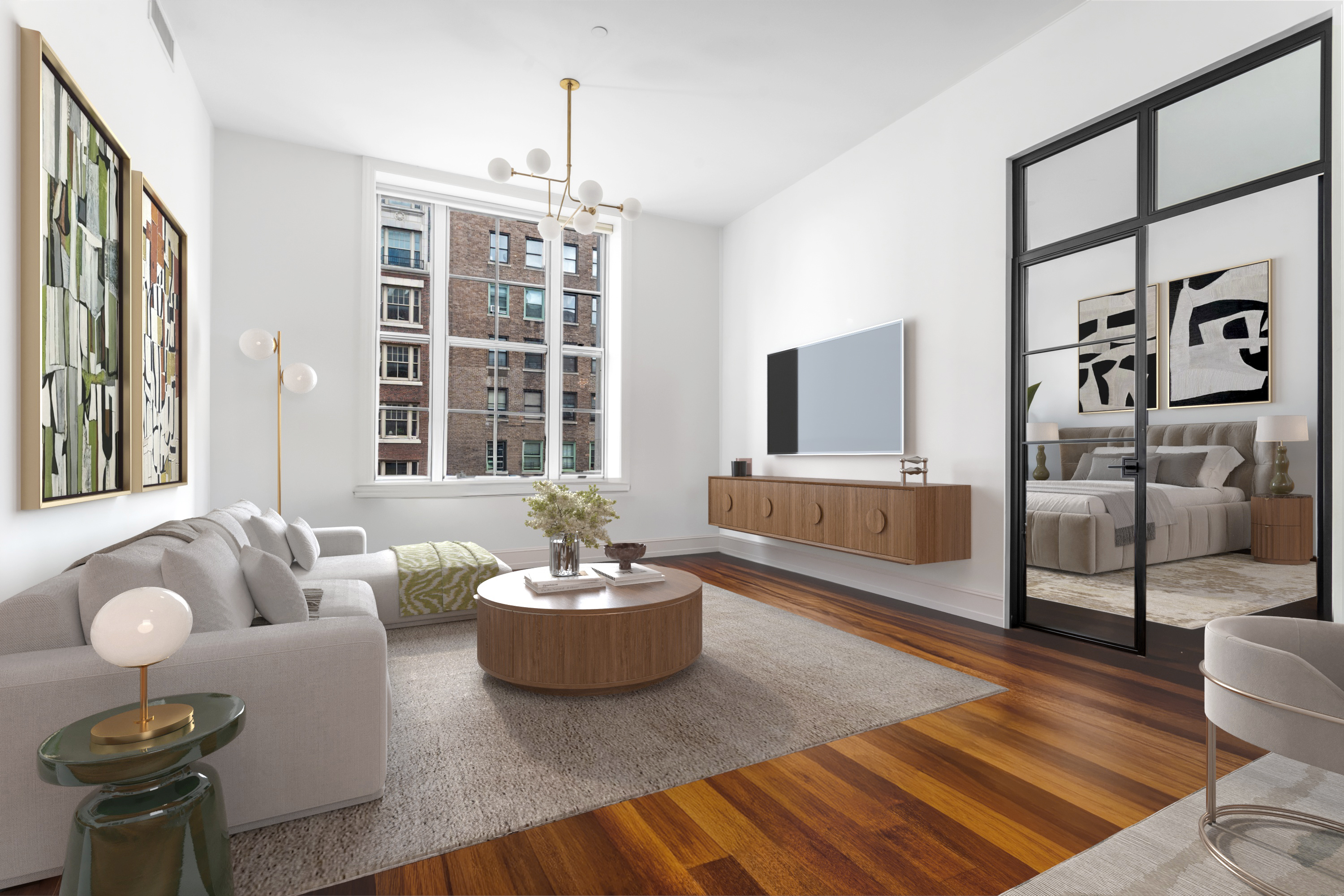 a living room with furniture and window