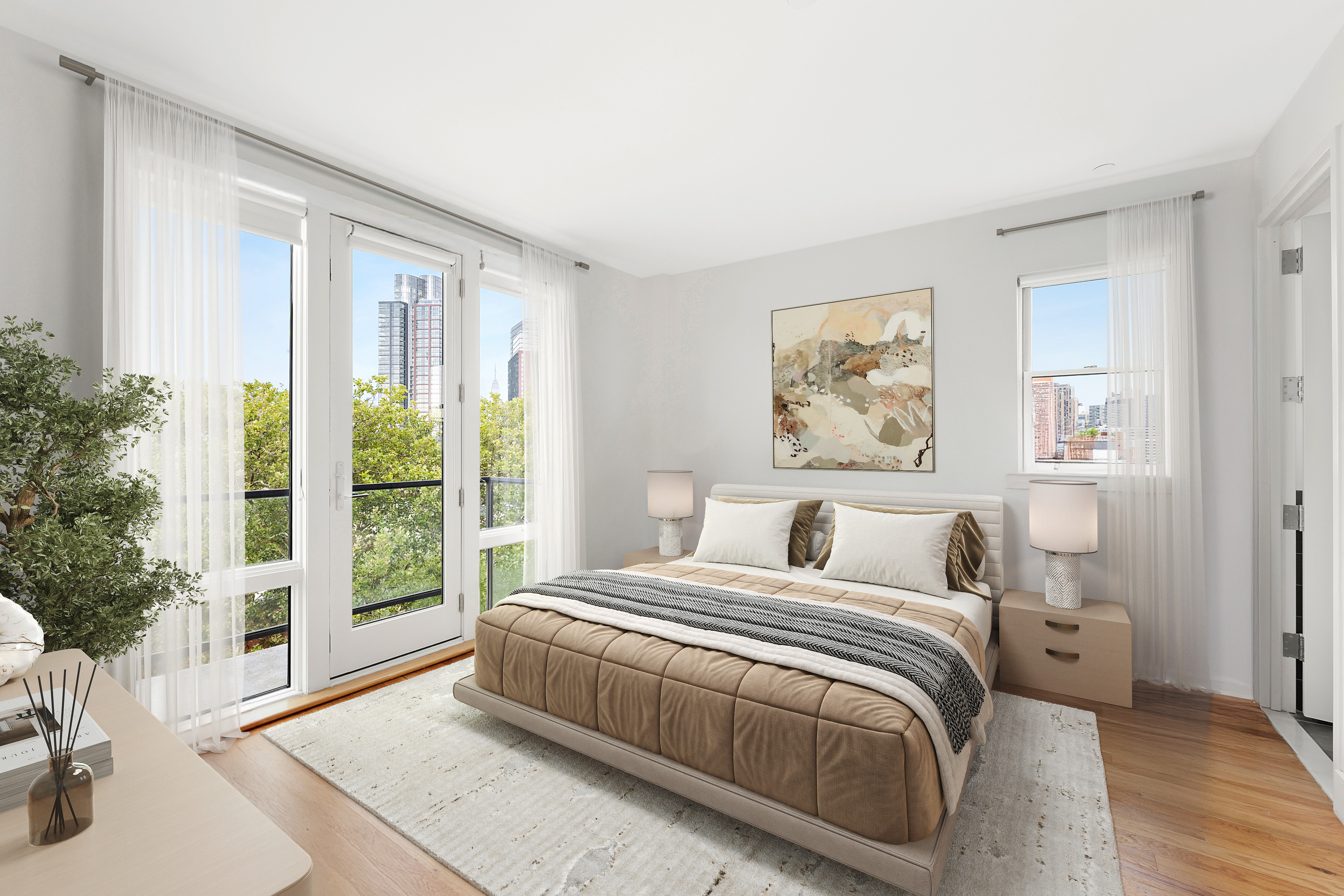 1059 Manhattan Avenue, Unit PHB Brooklyn, NY 11222 - Photo 3 of 8 a bedroom with a large bed and a large window