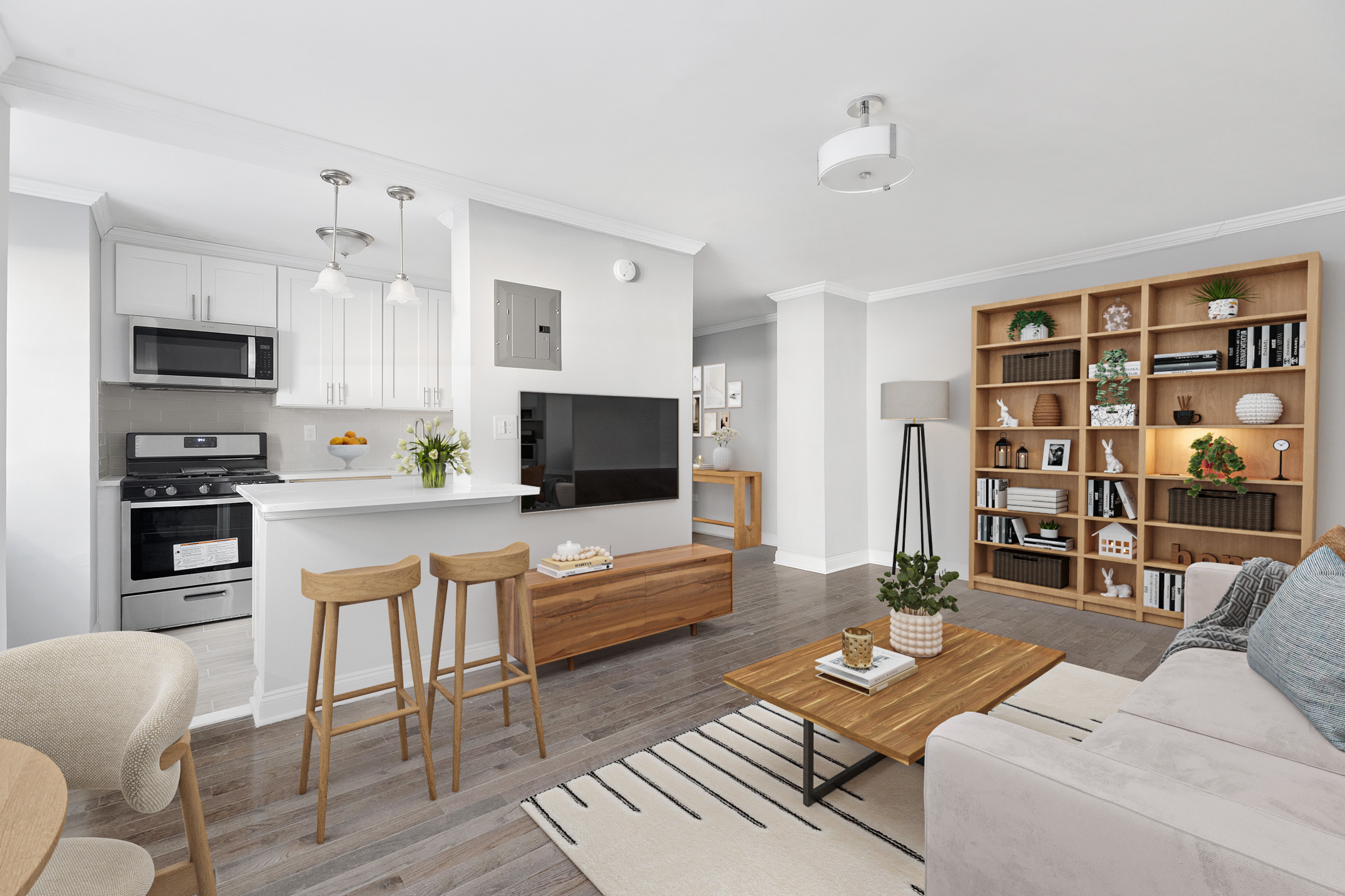 175 Willoughby Street, Unit 5K Brooklyn, NY 11201 - Photo 3 of 15 a living room with furniture and a flat screen tv