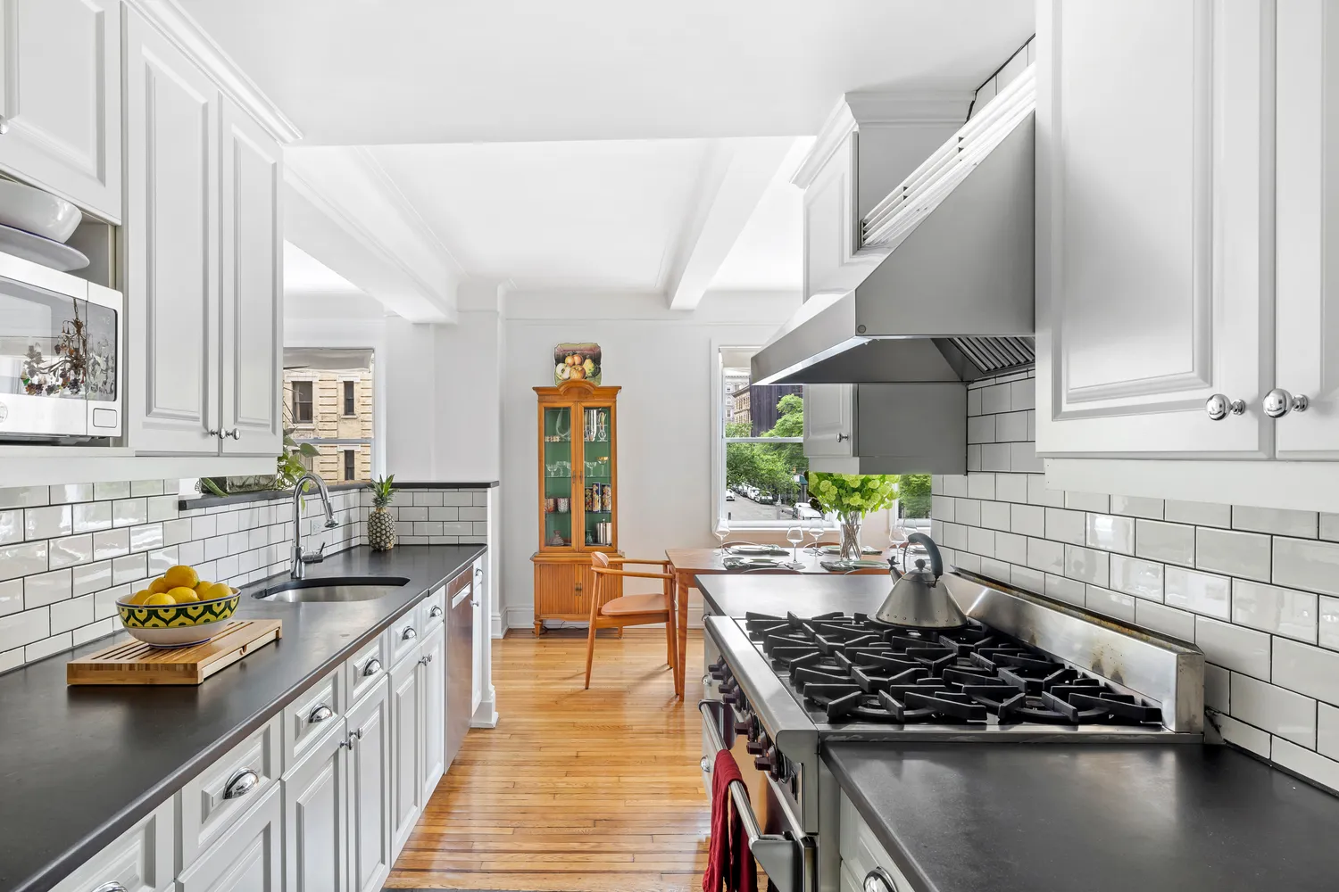 a kitchen with lots of counter top space