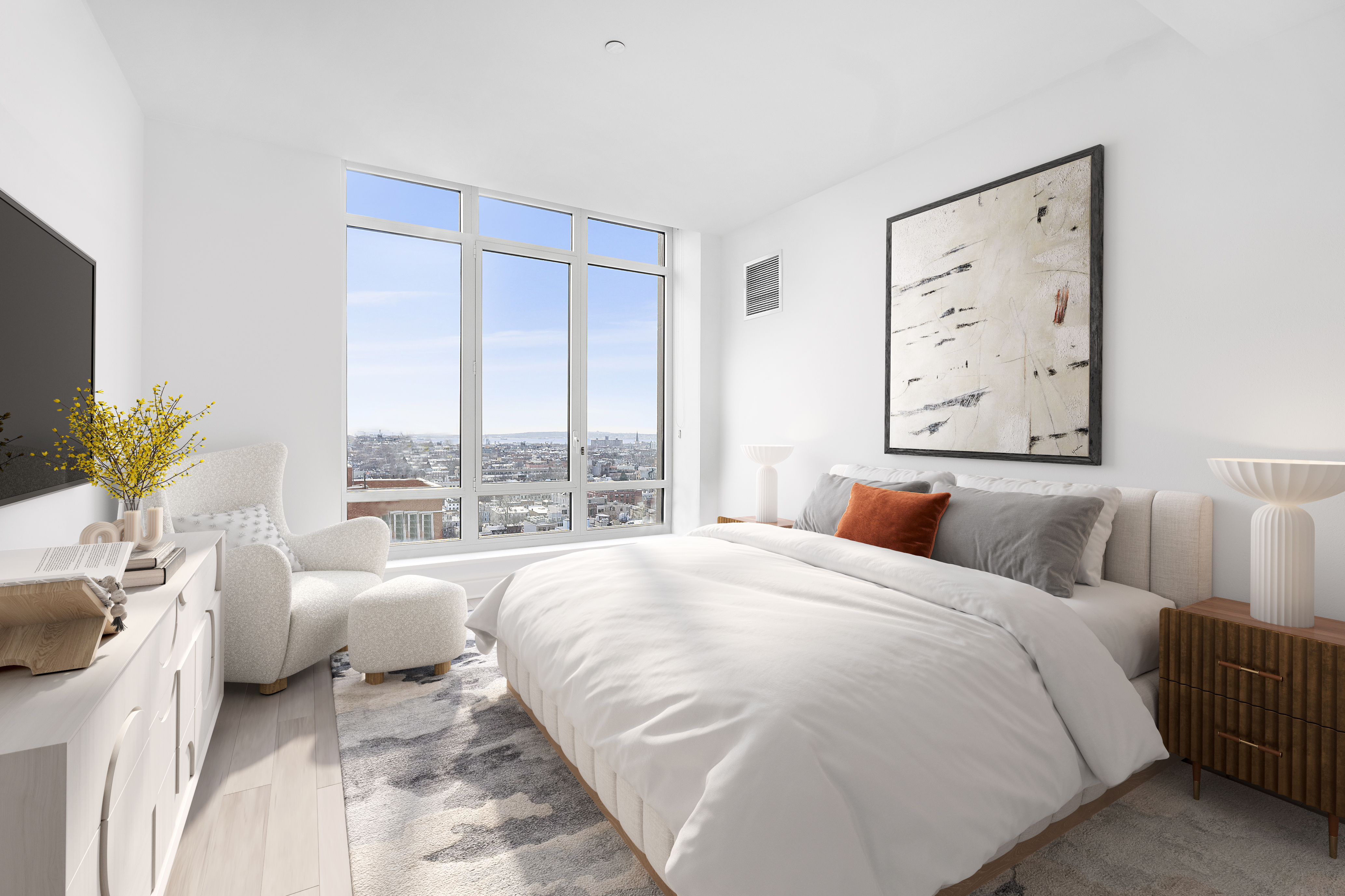 265 State Street, Unit 1601 Brooklyn, NY 11201 - Photo 6 of 14 a bed room with a bed and a couch