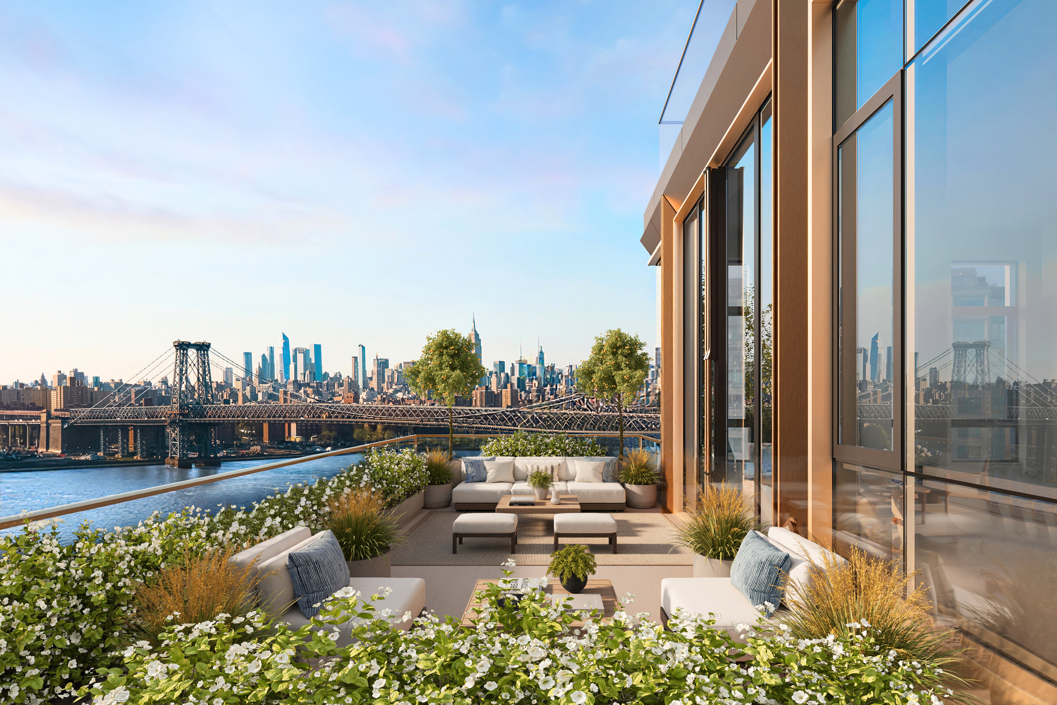 480 Kent Avenue, Unit PHA Brooklyn, NY 11249 - Photo 5 of 23 a terrace with outdoor seating and city view