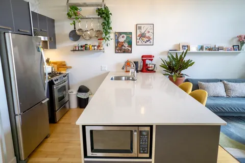 a living room with furniture potted plant and a window