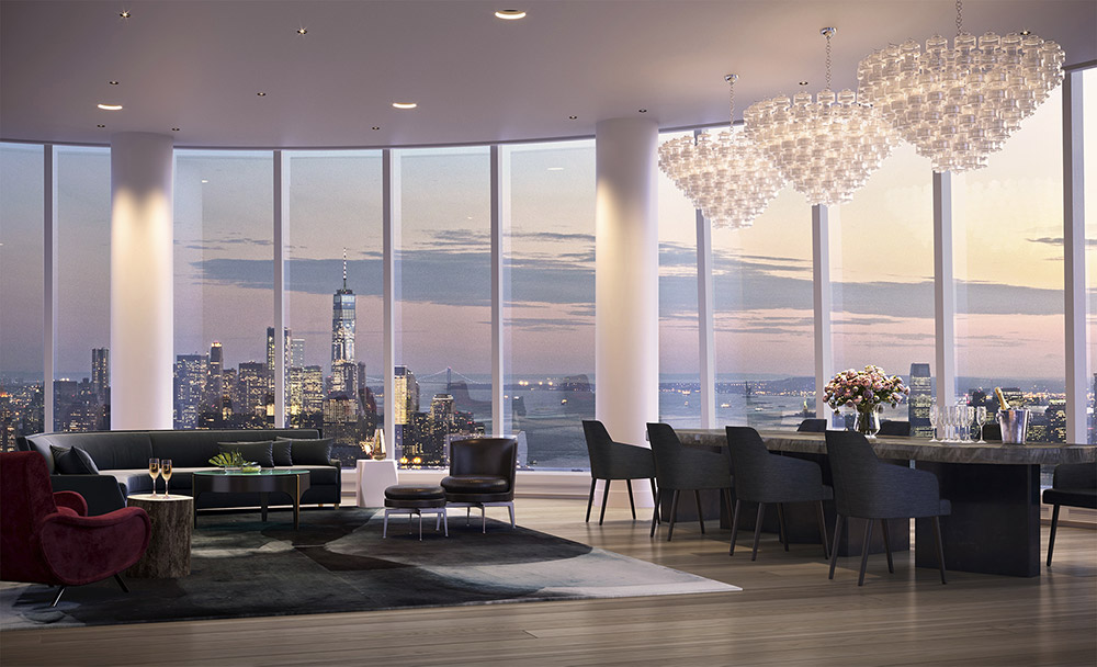 15 Hudson Yards, Unit 66F Manhattan, NY 10001 - Photo 19 of 23 a living room with furniture and a large window