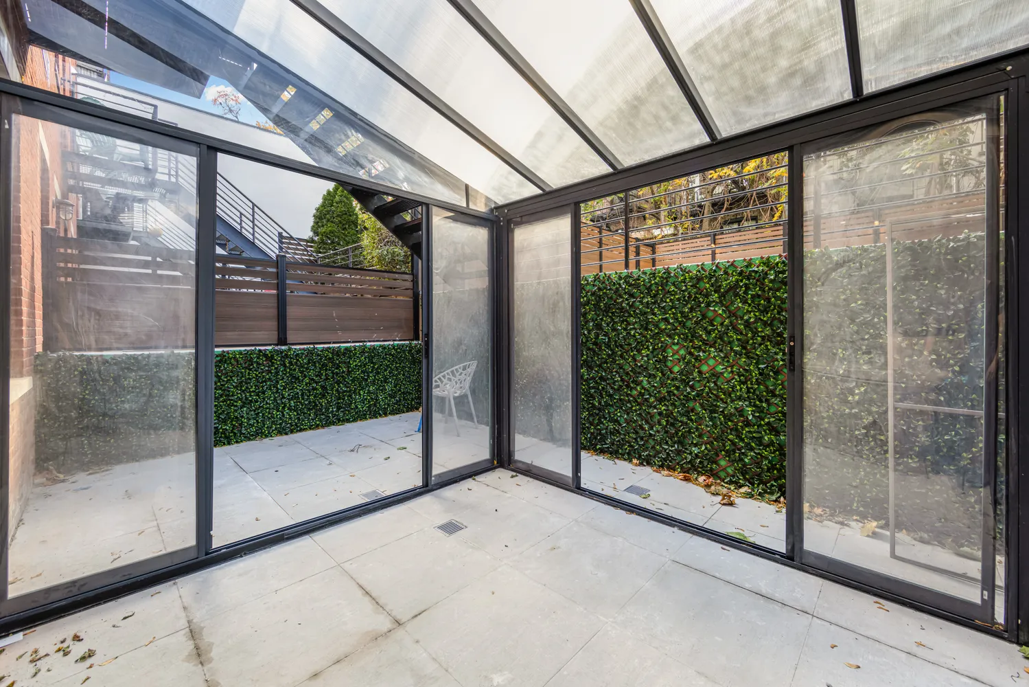 a view of a glass door with a glass door