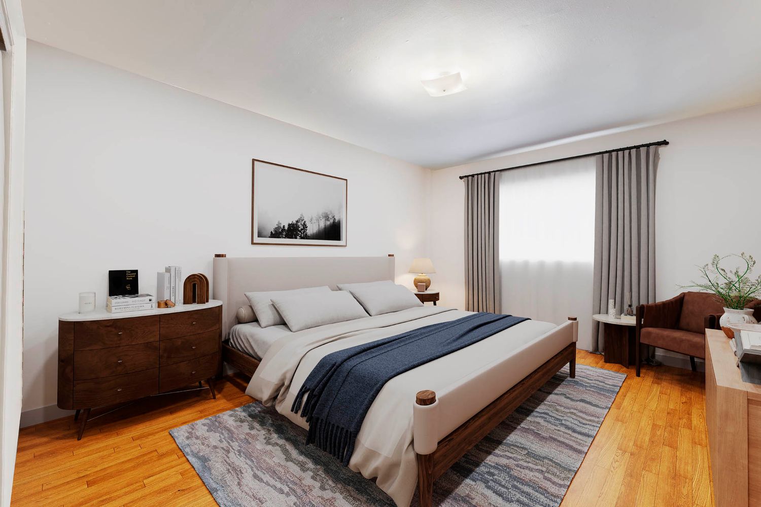 a bedroom with bed and balcony