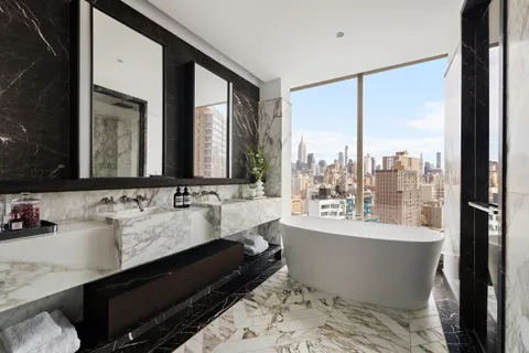 a city view with tall buildings