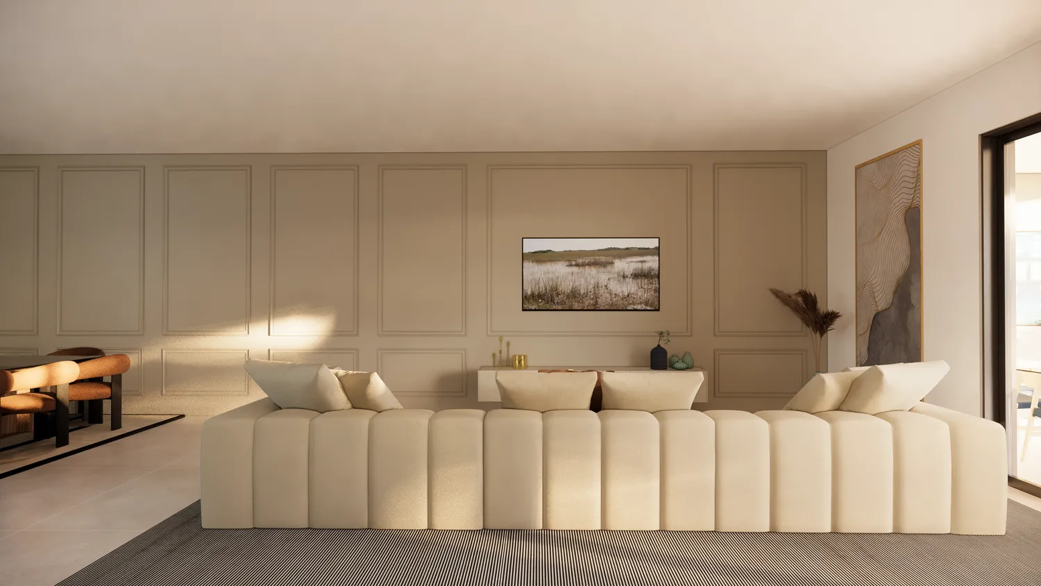 a living room with furniture a lamp and a window