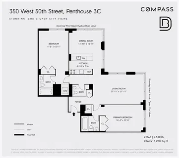 $1,995,000 | 350 West 50th Street, Unit PH3C | Hell's Kitchen