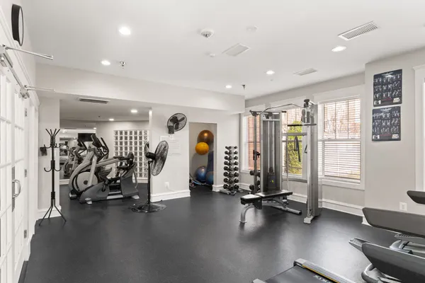 a view of a room with gym equipment