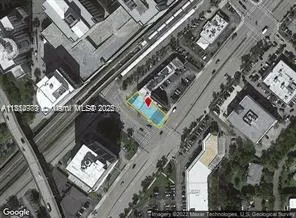 an aerial view of a building with a bed