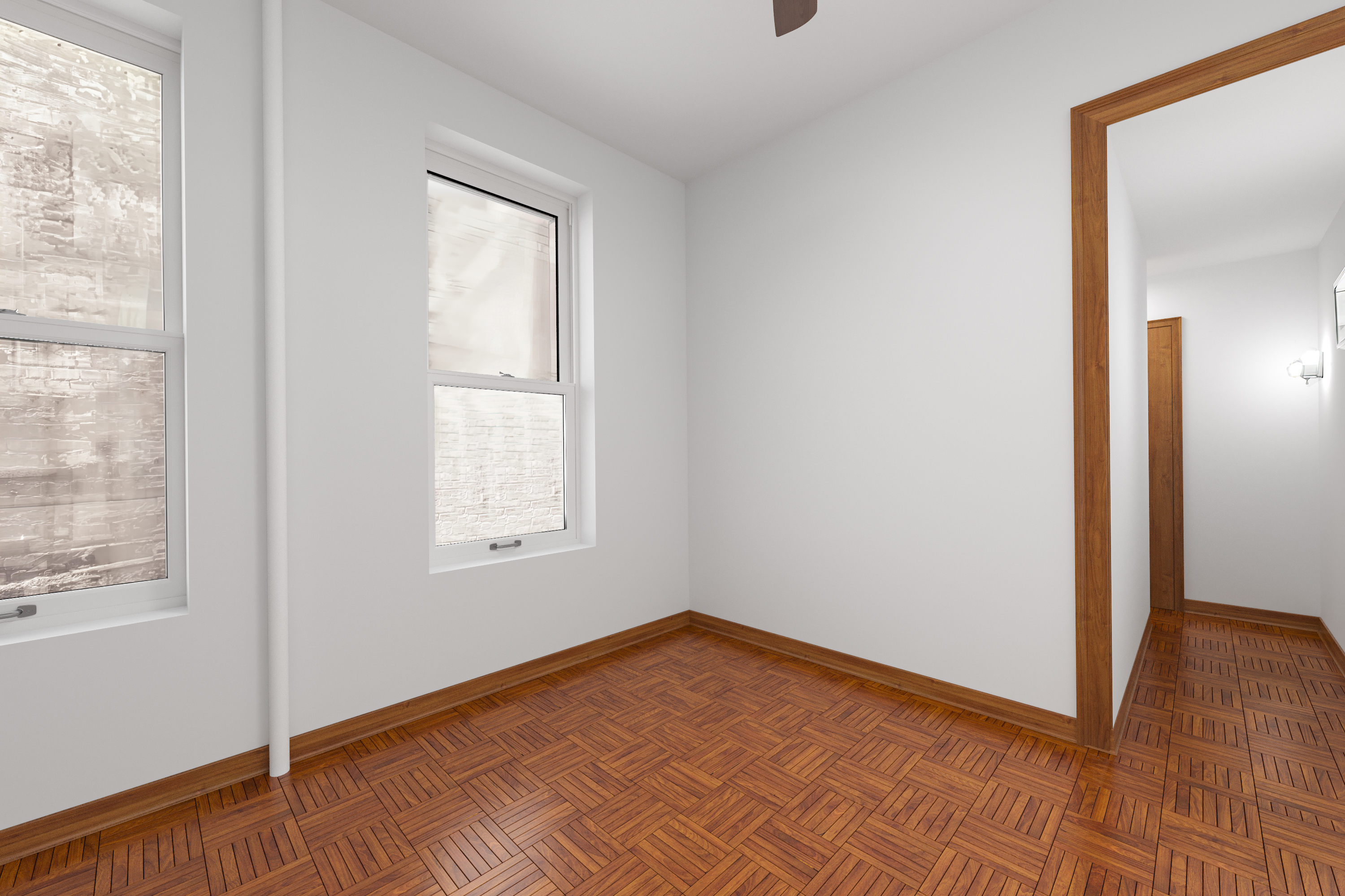 715 9th Avenue, Unit 2FN Manhattan, NY 10019 - Photo 2 of 11 an empty room with wooden floor and windows
