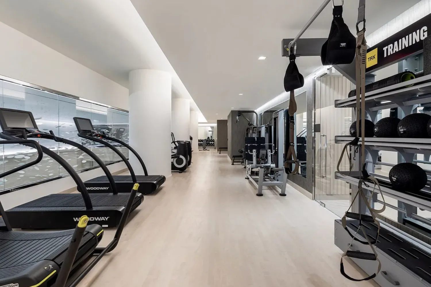 a view of a room with gym equipment