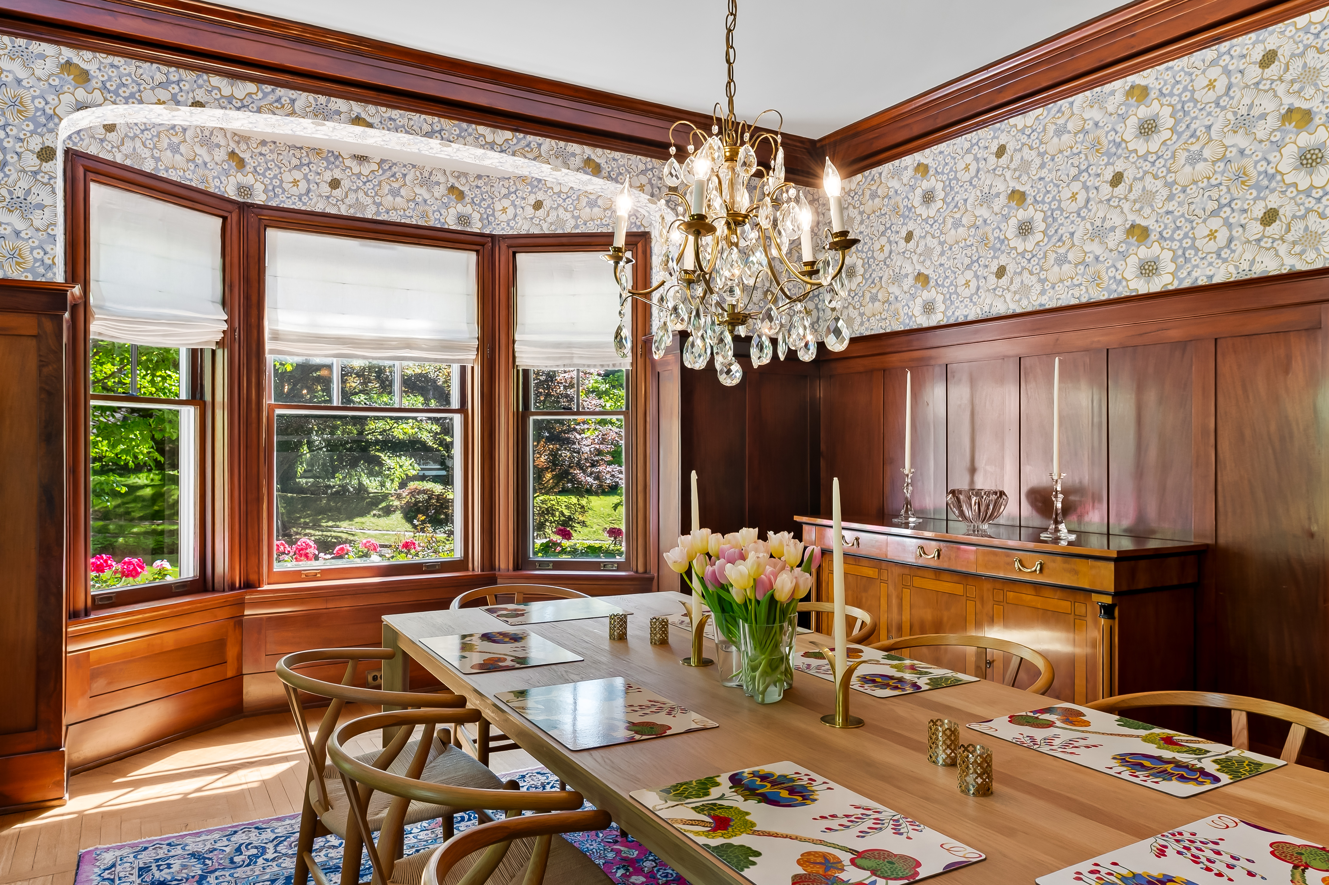 6 Elmhurst Road Baltimore, MD 21210 - Photo 34 of 100 a view of a dining room with furniture a chandelier and large windows