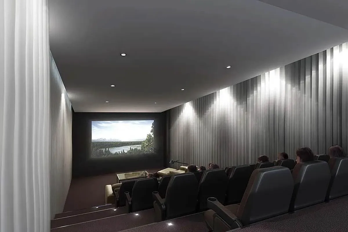 100 Riverside Boulevard, Unit 14D Manhattan, NY 10069 - Photo 11 of 13 a room with furniture projector and screen