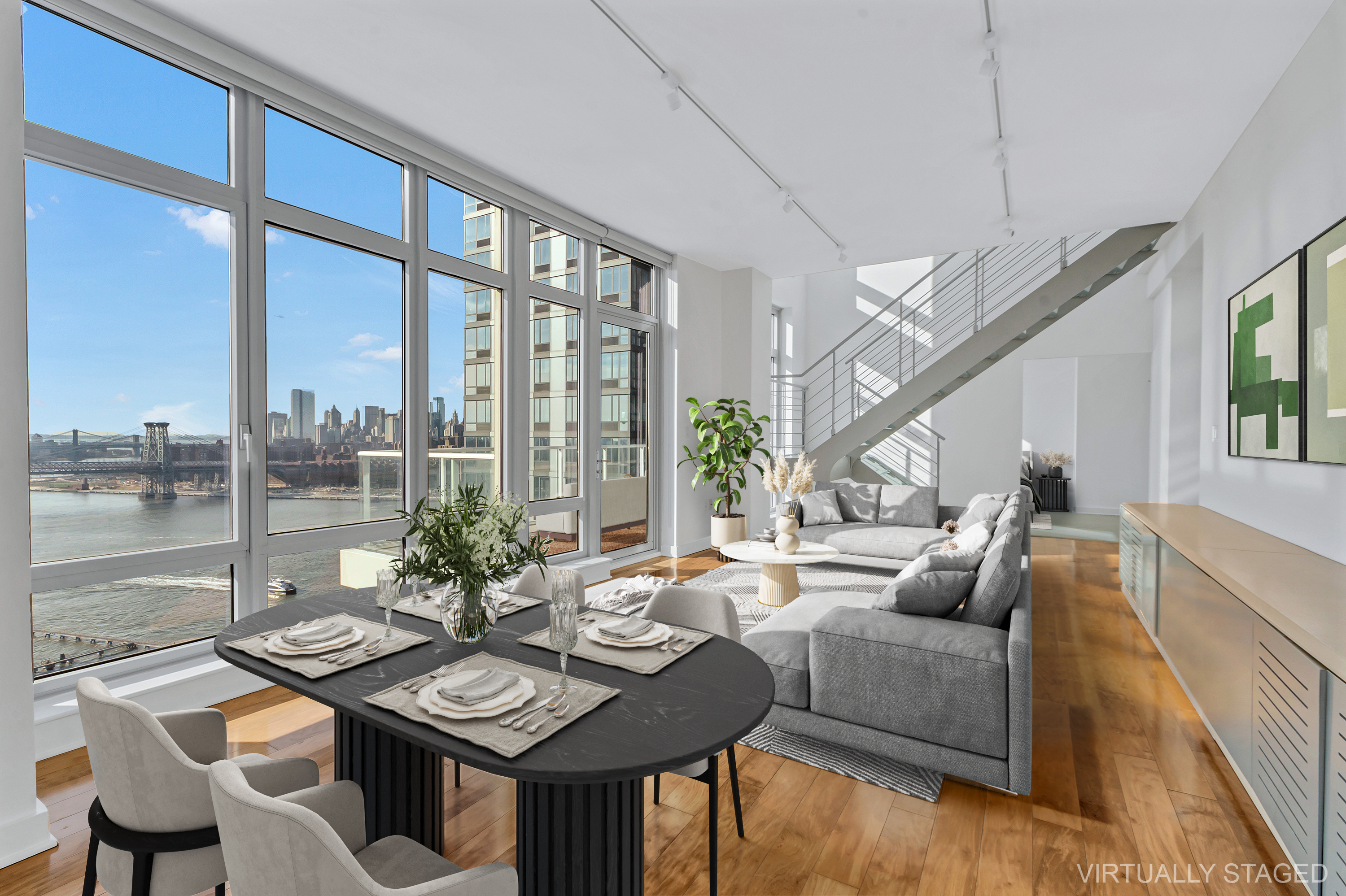 2 Northside Piers, Unit PH2 Brooklyn, NY 11249 - Photo 8 of 27 a living room with furniture and a large window